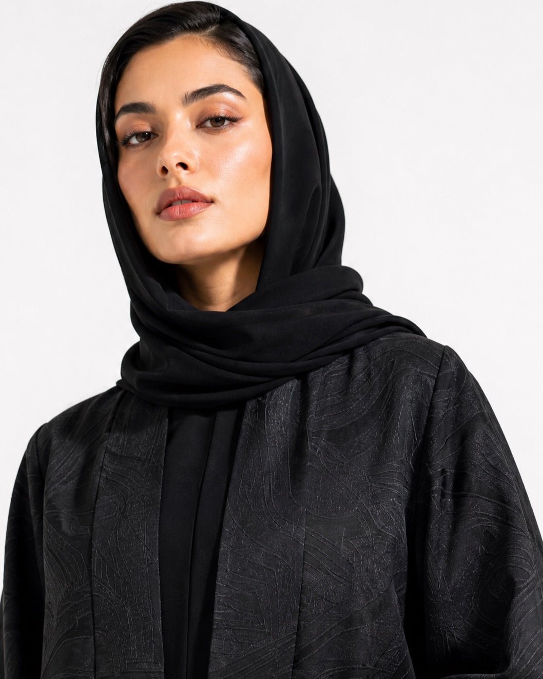 ABY 3806M-BK – Black Linen Abaya - EMAD RIZQ - MIRA Y MANO