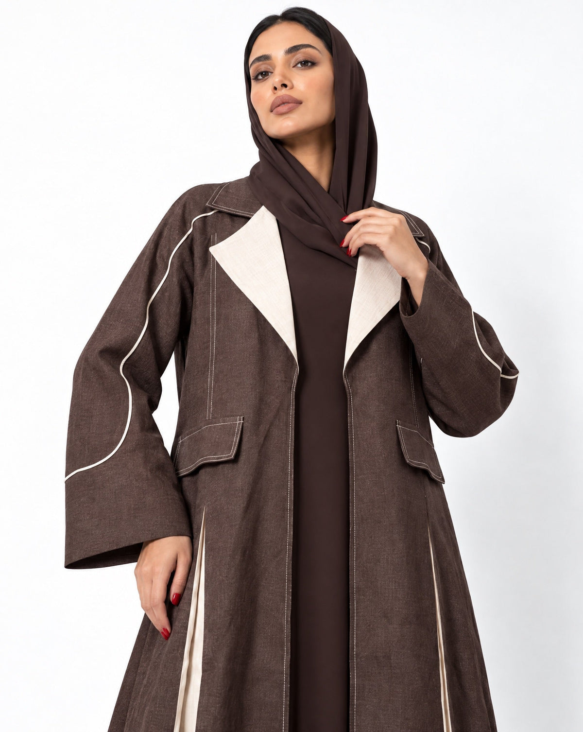 ABY 4094T - Brown Linen Abaya - EMAD RIZQ - MIRA Y MANO
