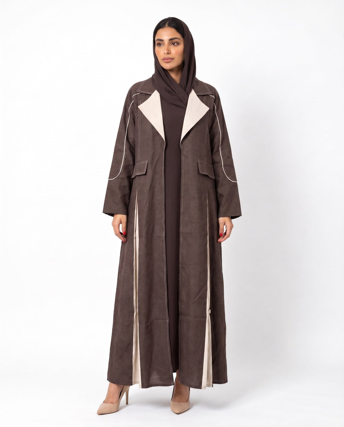 ABY 4094T - Brown Linen Abaya - EMAD RIZQ - MIRA Y MANO