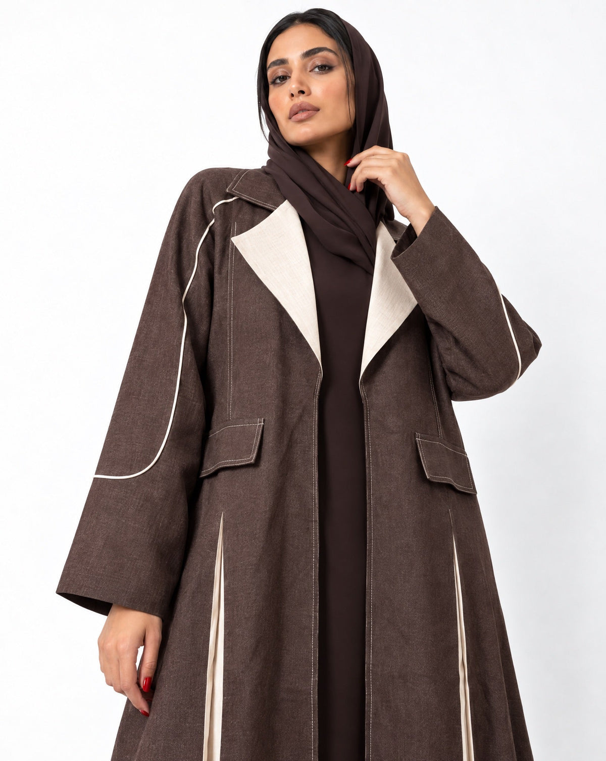 ABY 4094T - Brown Linen Abaya - EMAD RIZQ - MIRA Y MANO