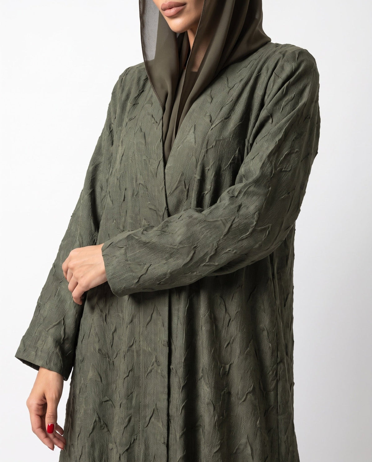 ABY 4238M - Dark Olive Green Washed Silk Abaya - EMAD RIZQ - MIRA Y MANO