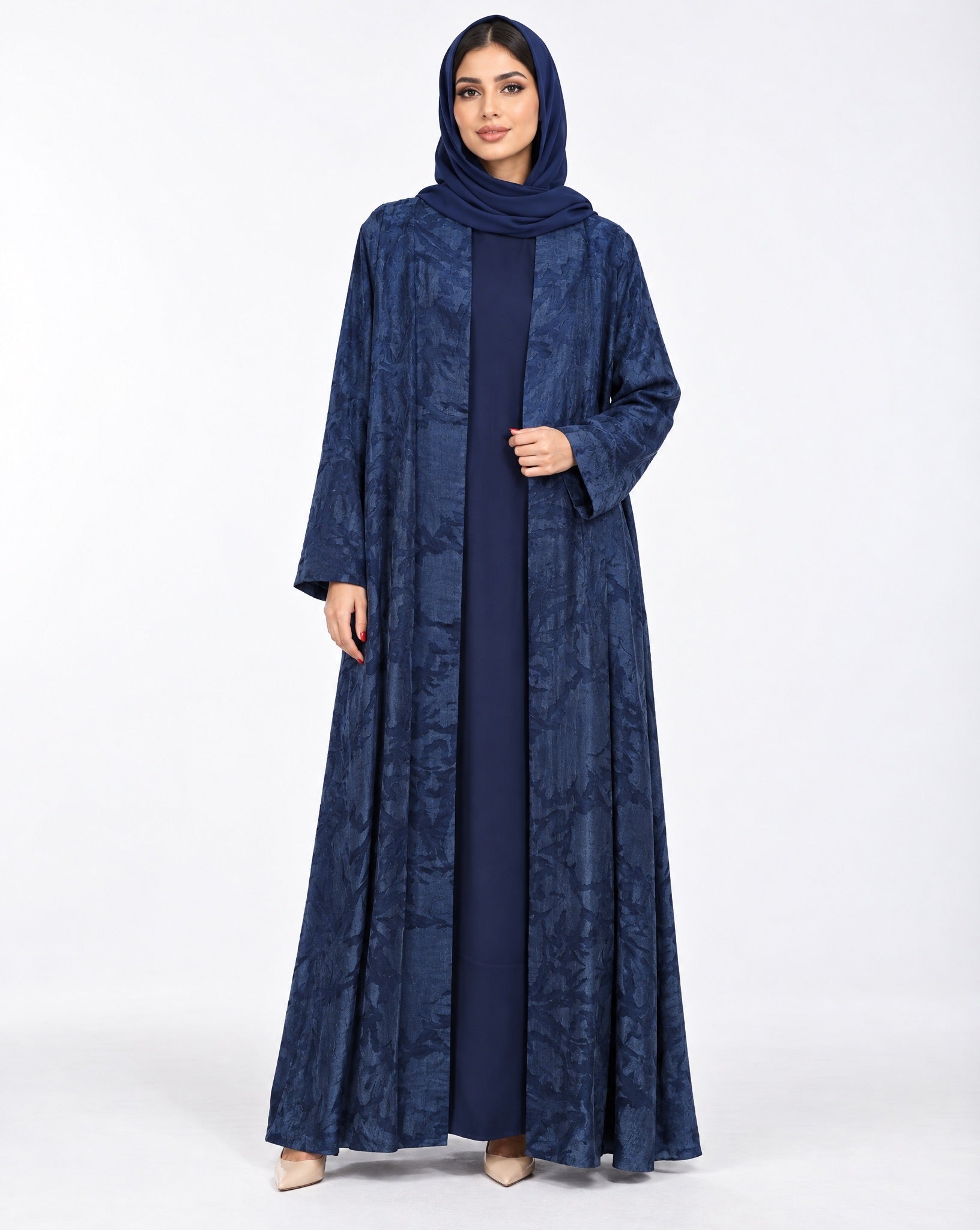ABY 4463M - Royal Blue Washed Silk Abaya - EMAD RIZQ - MIRA Y MANO