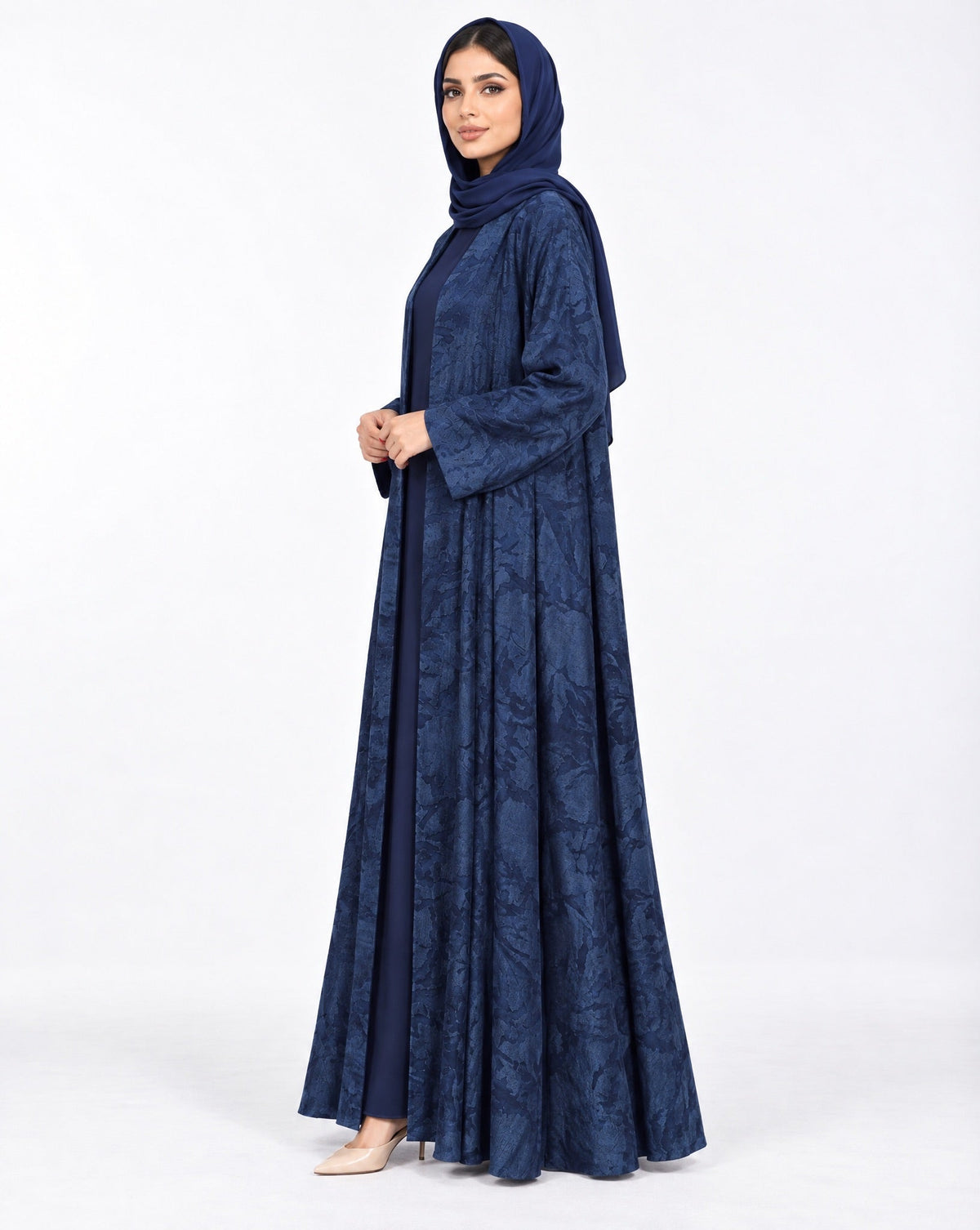 ABY 4463M - Royal Blue Washed Silk Abaya - EMAD RIZQ - MIRA Y MANO