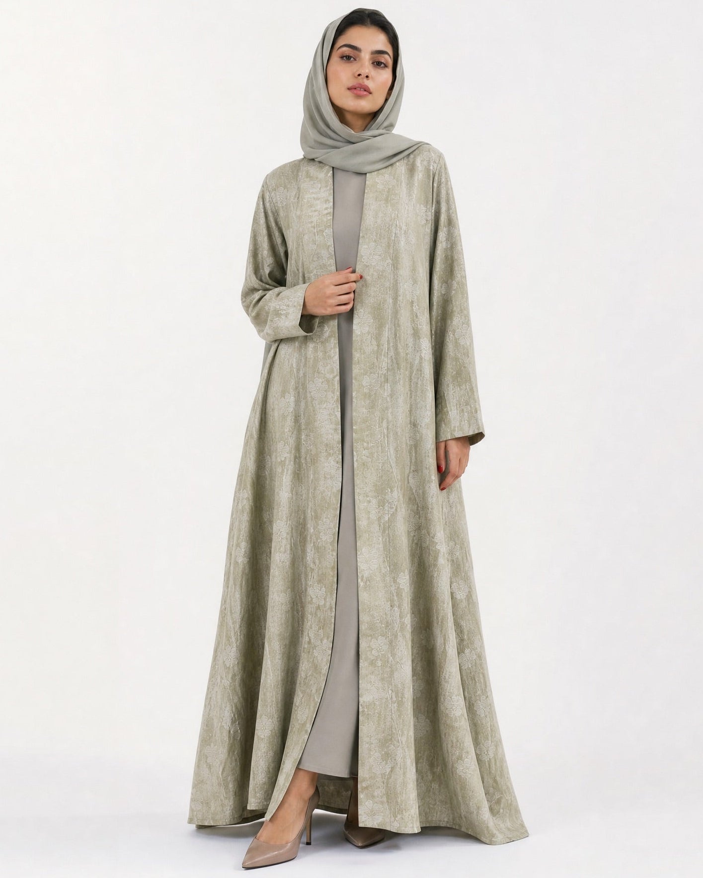 ABY 4633M – Light Sea Green Jacquard Abaya - EMAD RIZQ - MIRA Y MANO