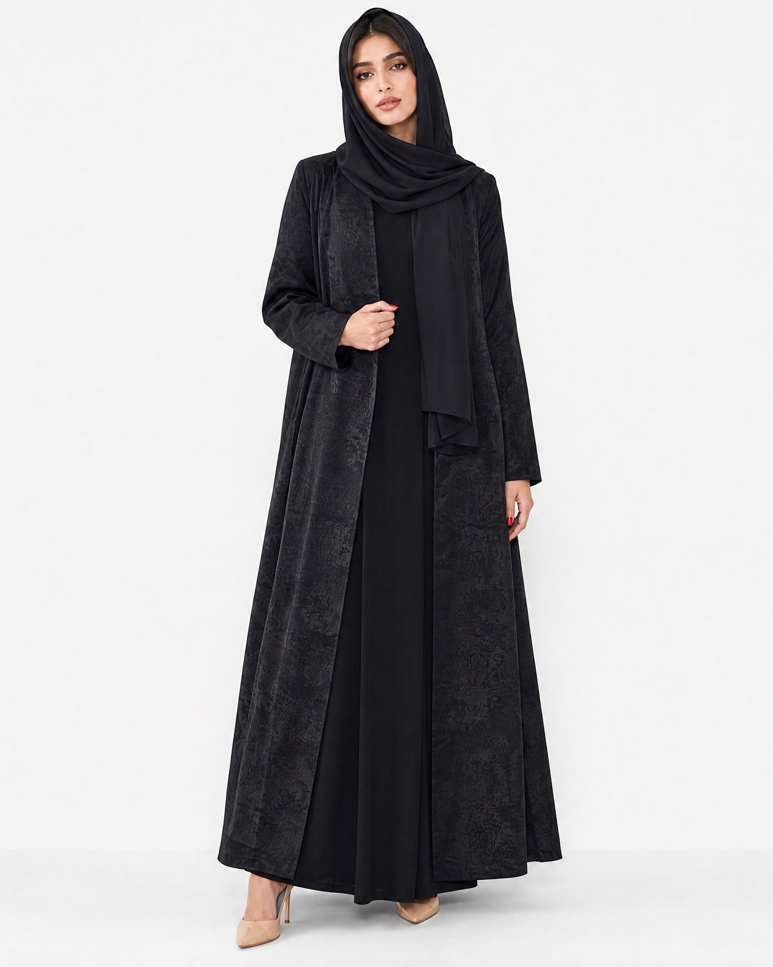 ABY 4636M – Black Silk Abaya - EMAD RIZQ - MIRA Y MANO