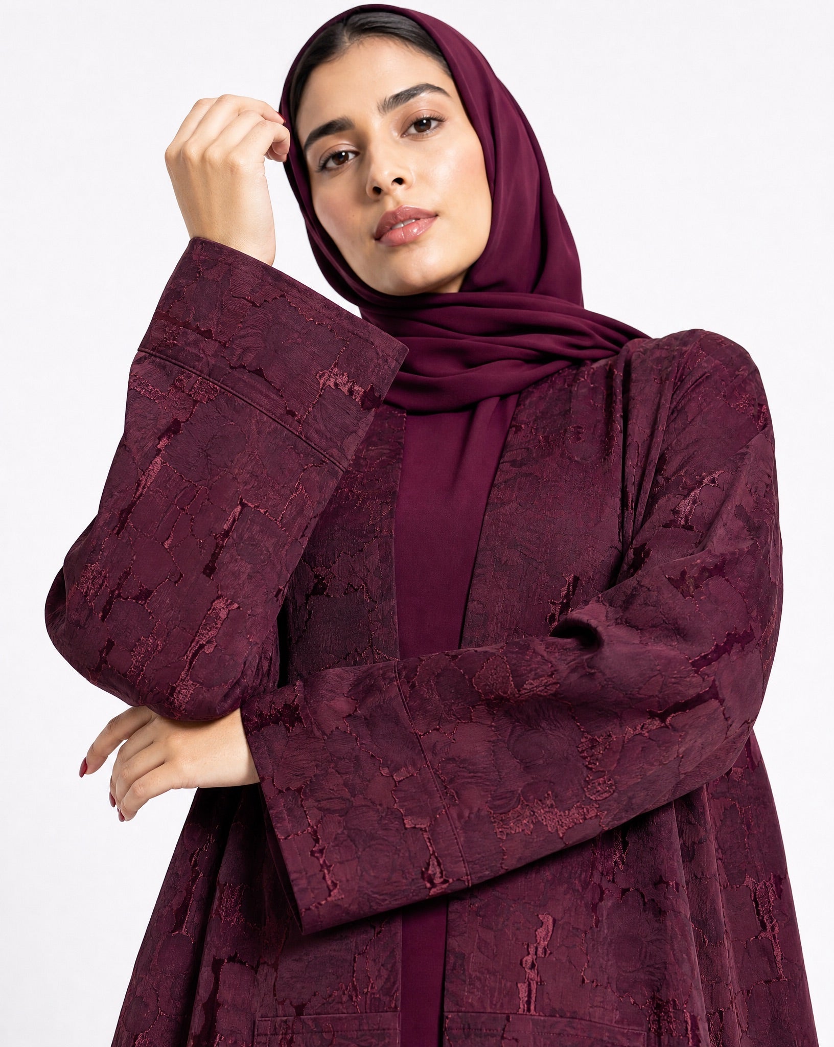 ABY 4639M – Maroon Silk Cotton Abaya - EMAD RIZQ - MIRA Y MANO