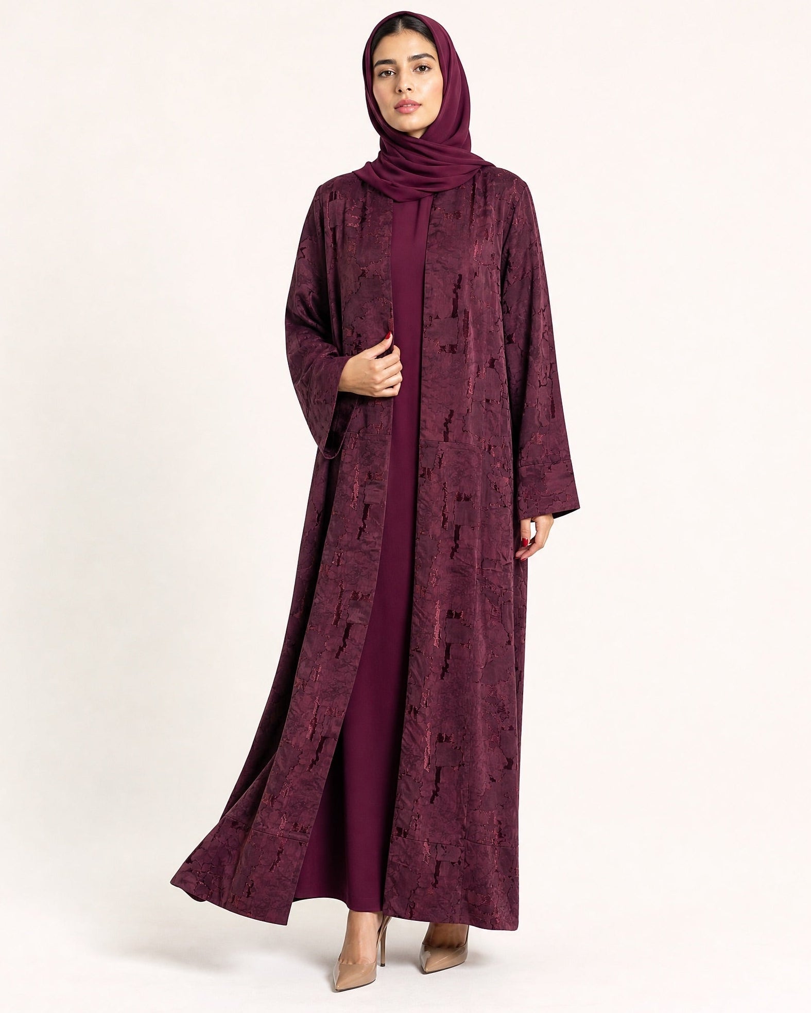 ABY 4639M – Maroon Silk Cotton Abaya - EMAD RIZQ - MIRA Y MANO