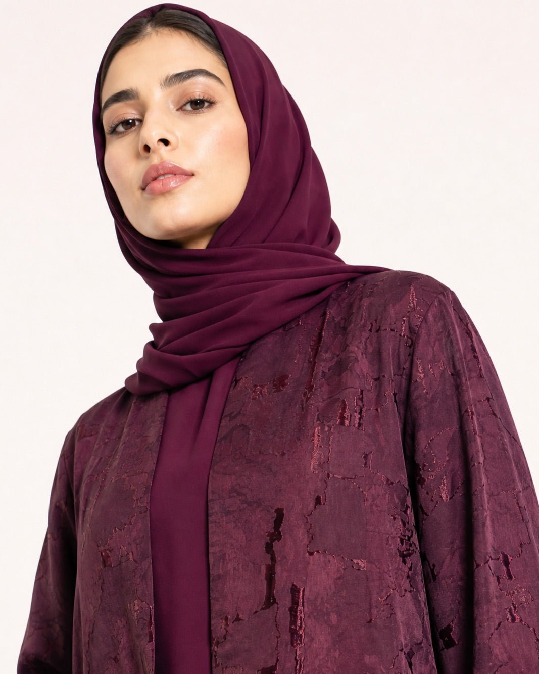ABY 4639M – Maroon Silk Cotton Abaya - EMAD RIZQ - MIRA Y MANO