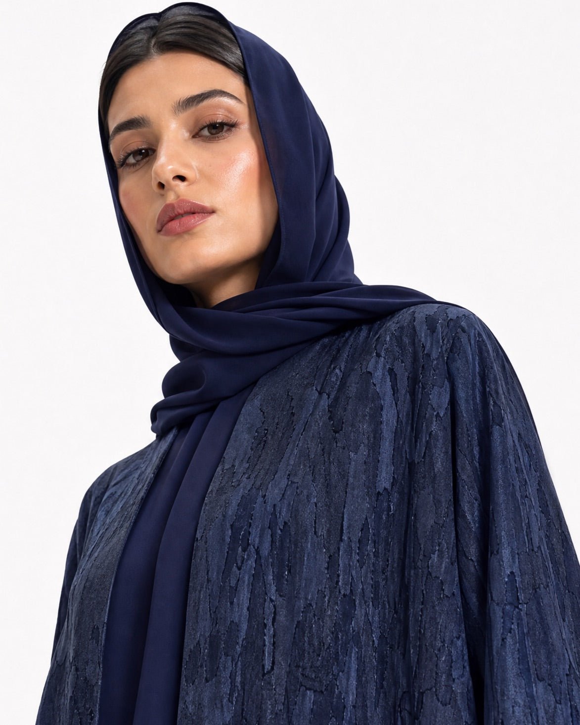 ABY 4646M – Navy Jacquard Abaya - EMAD RIZQ - MIRA Y MANO