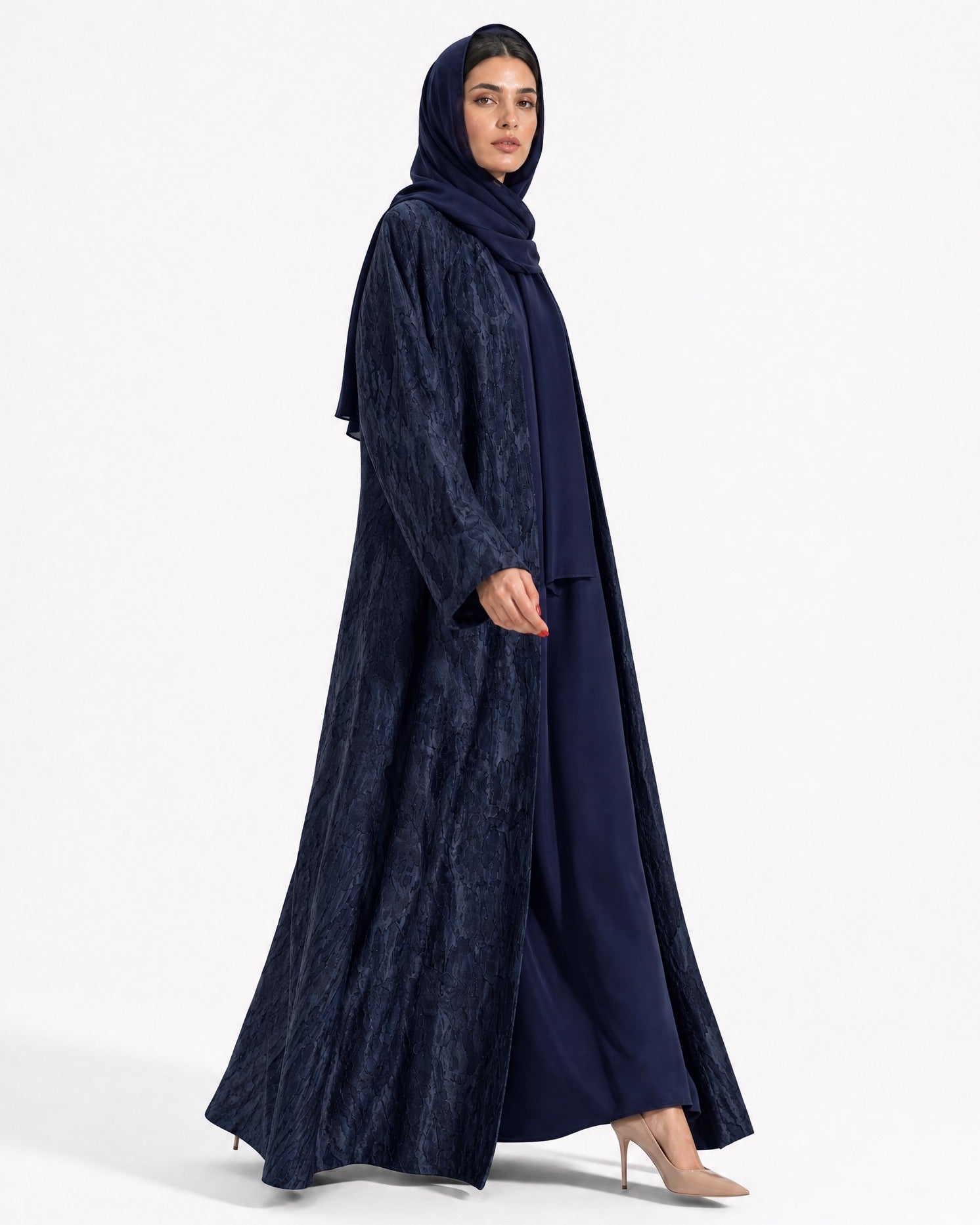 ABY 4646M – Navy Jacquard Abaya - EMAD RIZQ - MIRA Y MANO