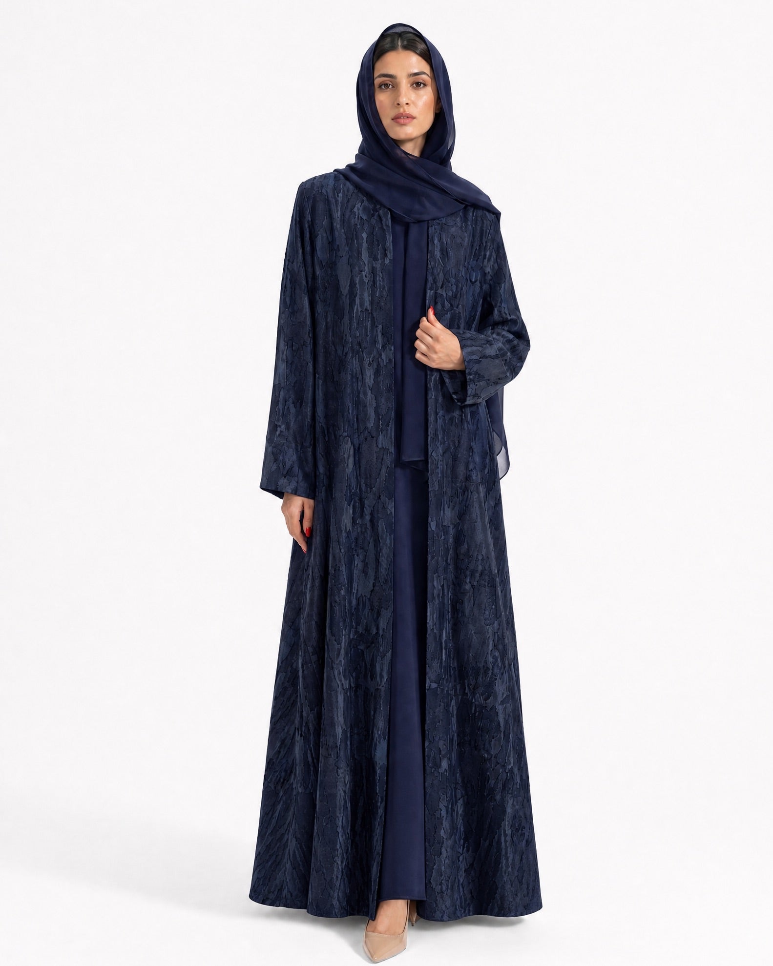 ABY 4646M – Navy Jacquard Abaya - EMAD RIZQ - MIRA Y MANO