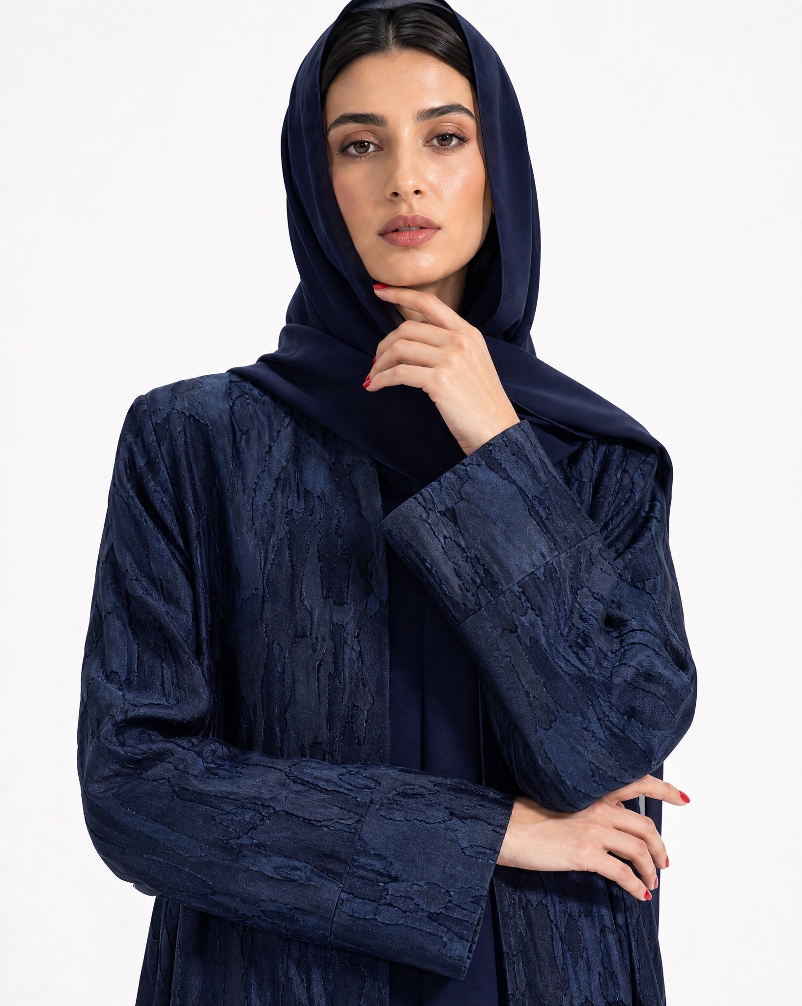 ABY 4646M – Navy Jacquard Abaya - EMAD RIZQ - MIRA Y MANO