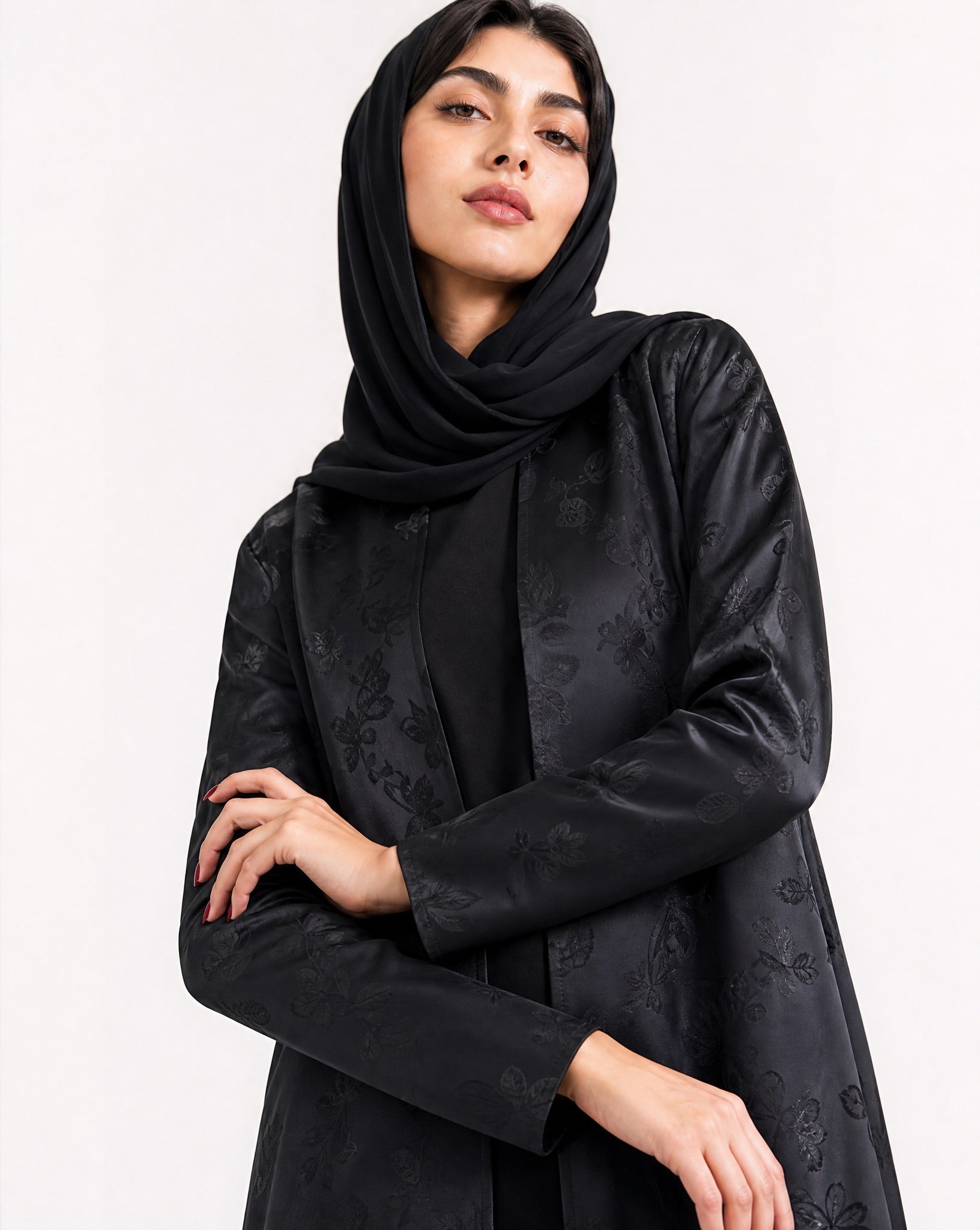 ABY 4653M – Black Jacquard Abaya - EMAD RIZQ - MIRA Y MANO
