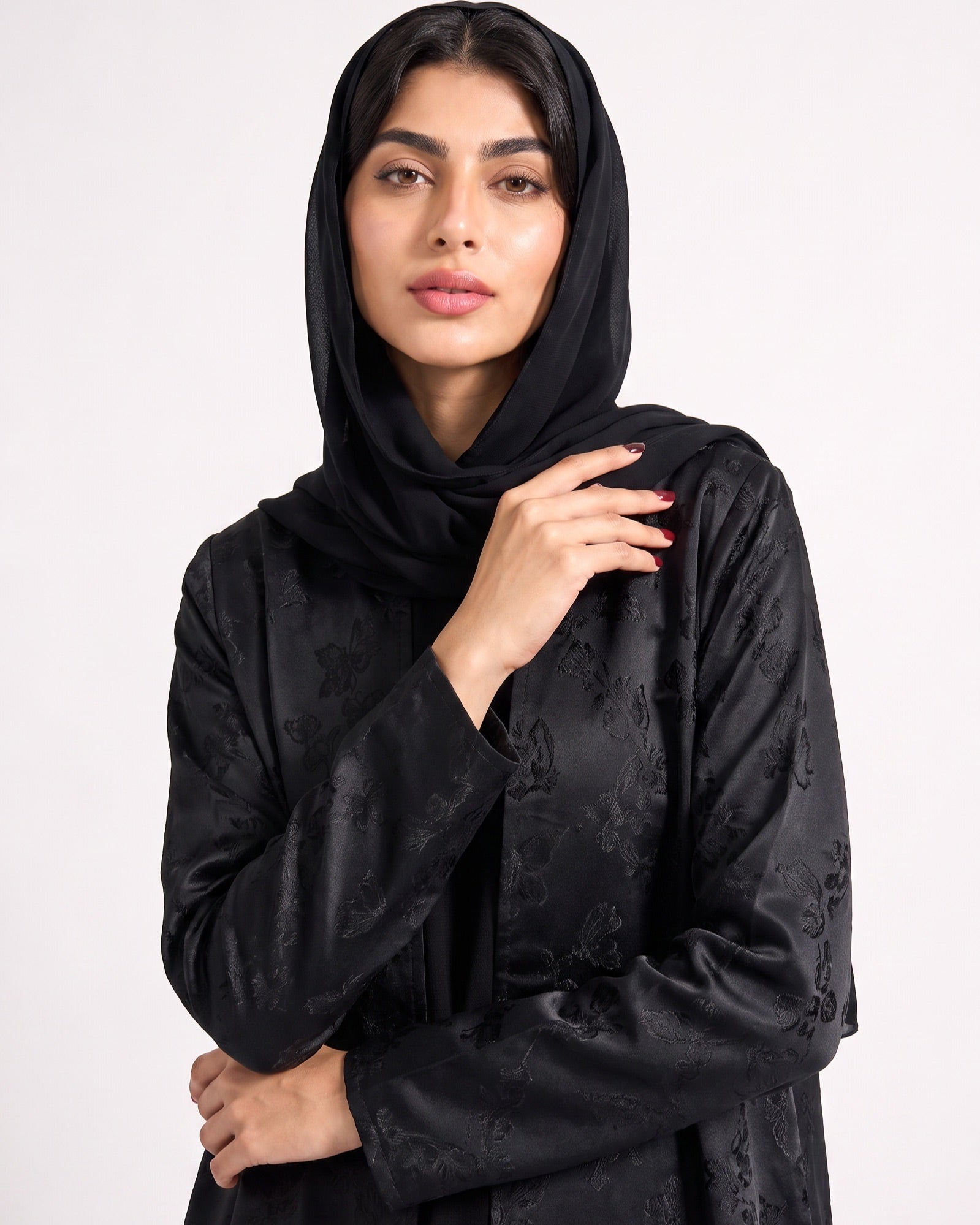 ABY 4653M – Black Jacquard Abaya - EMAD RIZQ - MIRA Y MANO