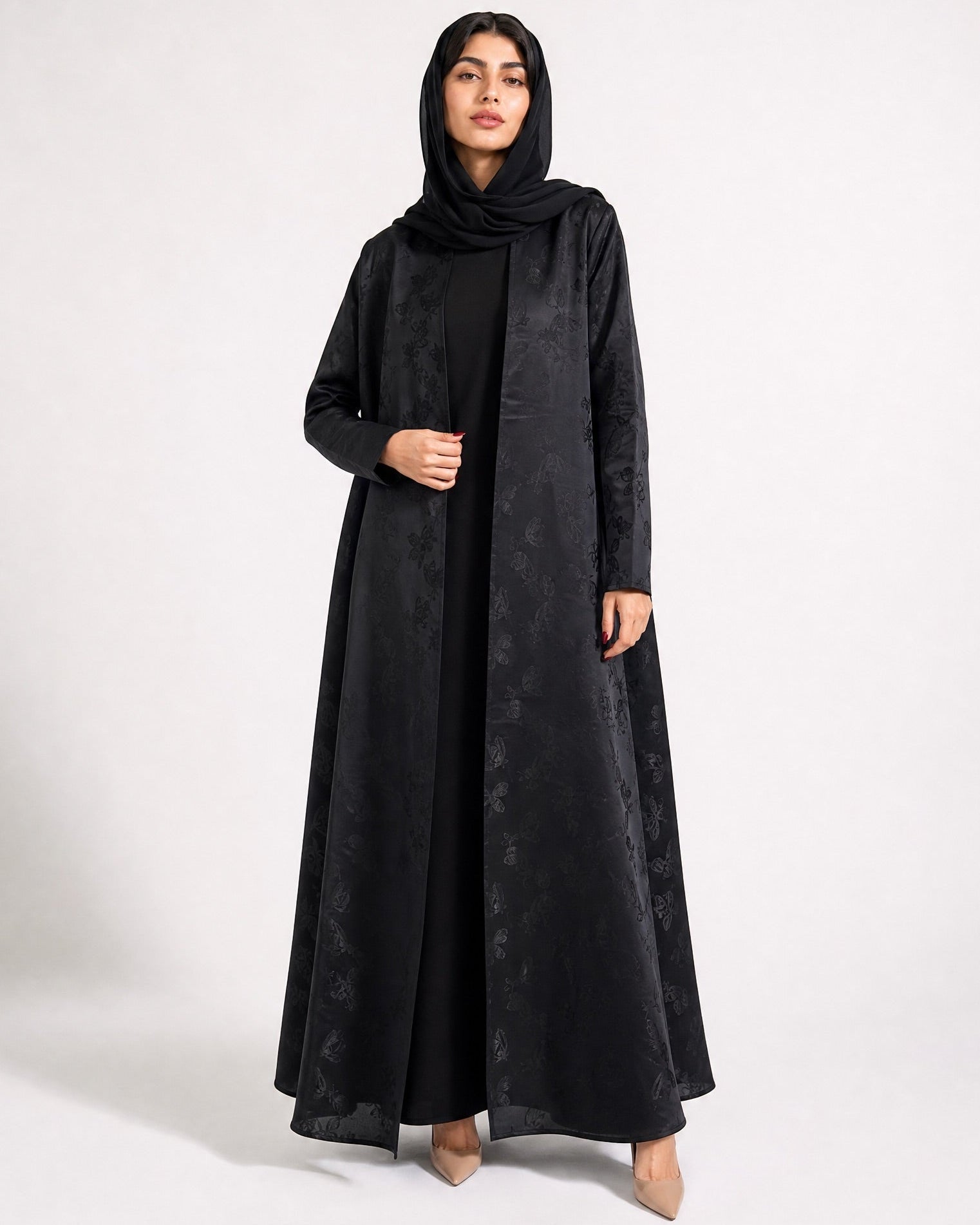 ABY 4653M – Black Jacquard Abaya - EMAD RIZQ - MIRA Y MANO
