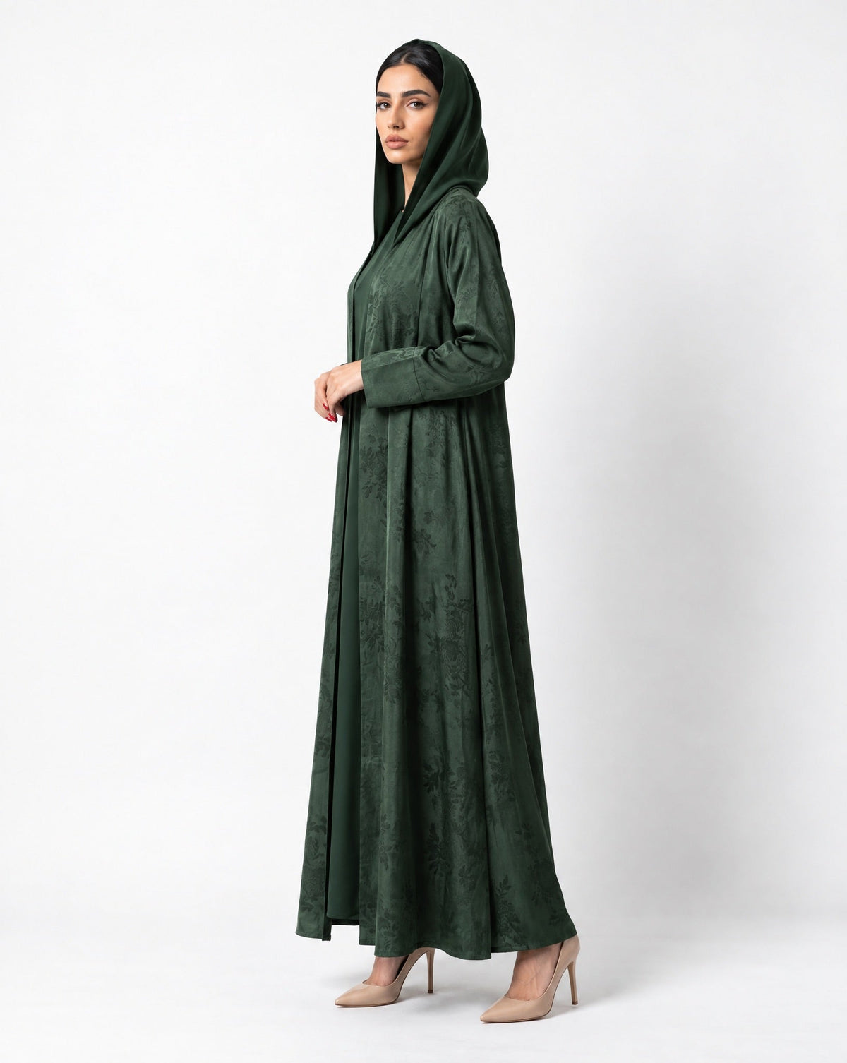 ABY 4654M - Dark Green Jacquard Abaya - EMAD RIZQ - MIRA Y MANO