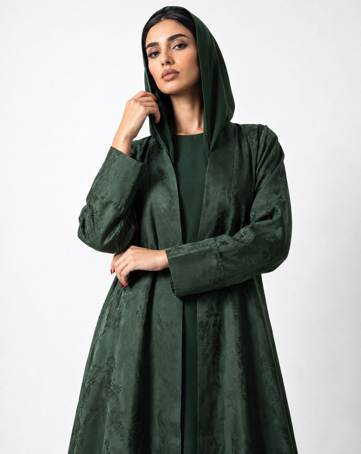ABY 4654M - Dark Green Jacquard Abaya - EMAD RIZQ - MIRA Y MANO