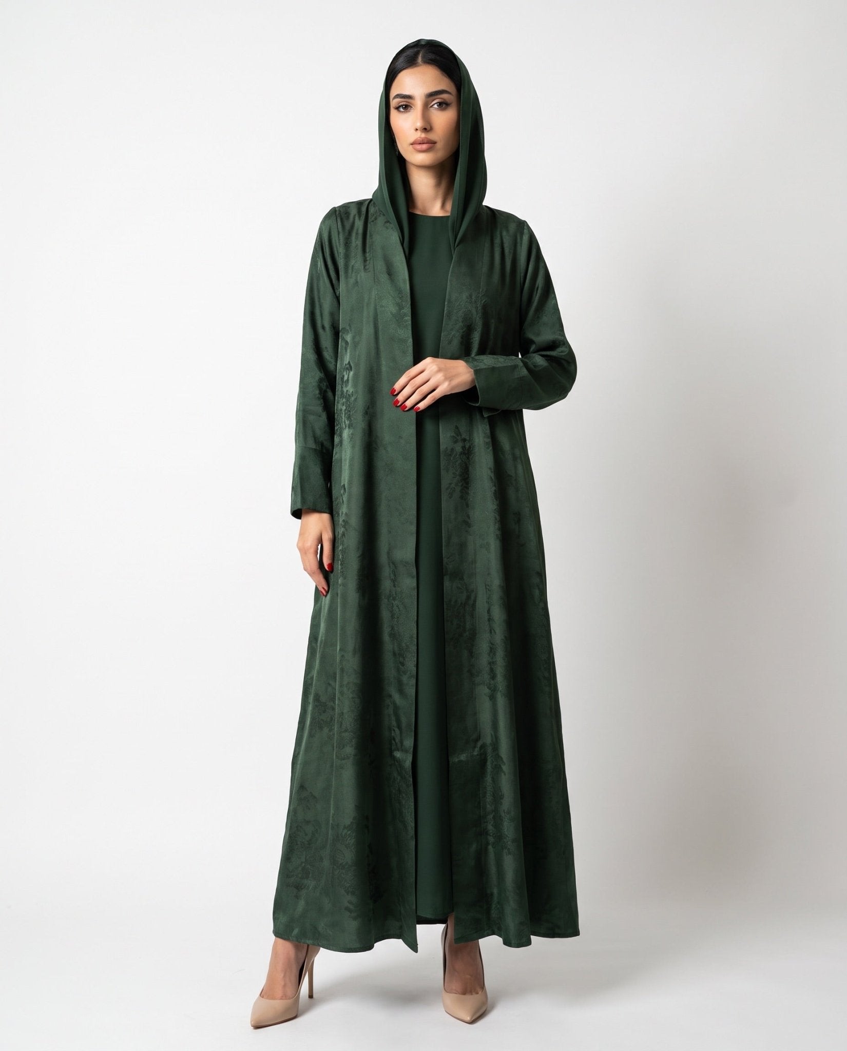 ABY 4654M - Dark Green Jacquard Abaya - EMAD RIZQ - MIRA Y MANO