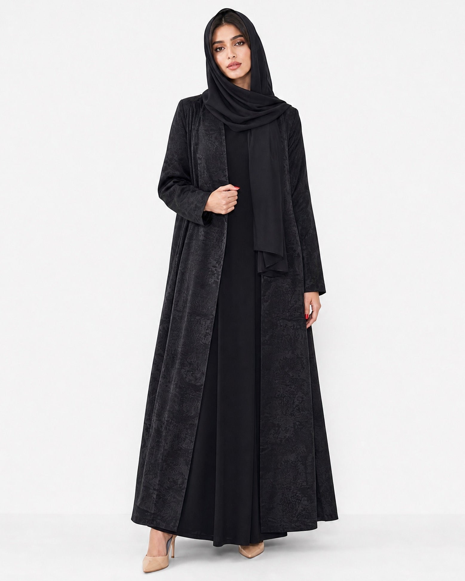 ABY 4663M – Black Jacquard Abaya - EMAD RIZQ - MIRA Y MANO