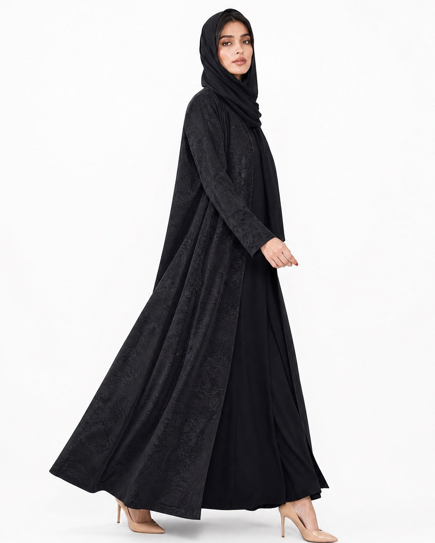 ABY 4663M – Black Jacquard Abaya - EMAD RIZQ - MIRA Y MANO