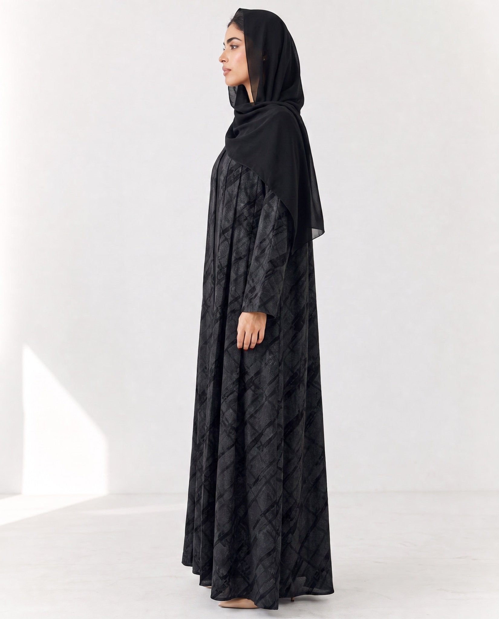 ABY 4674M – Black Washed Silk Abaya - EMAD RIZQ - MIRA Y MANO
