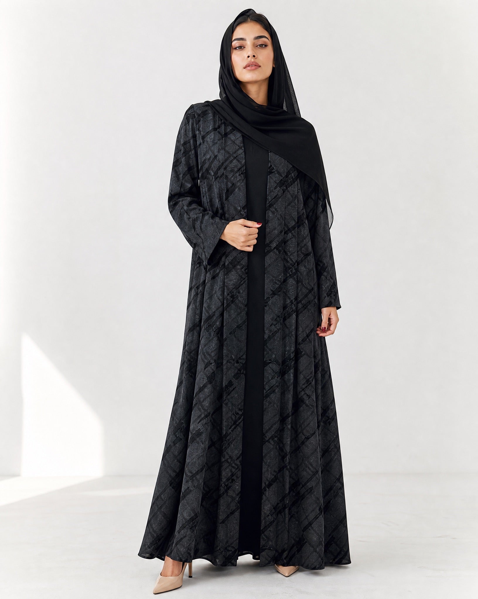 ABY 4674M – Black Washed Silk Abaya - EMAD RIZQ - MIRA Y MANO