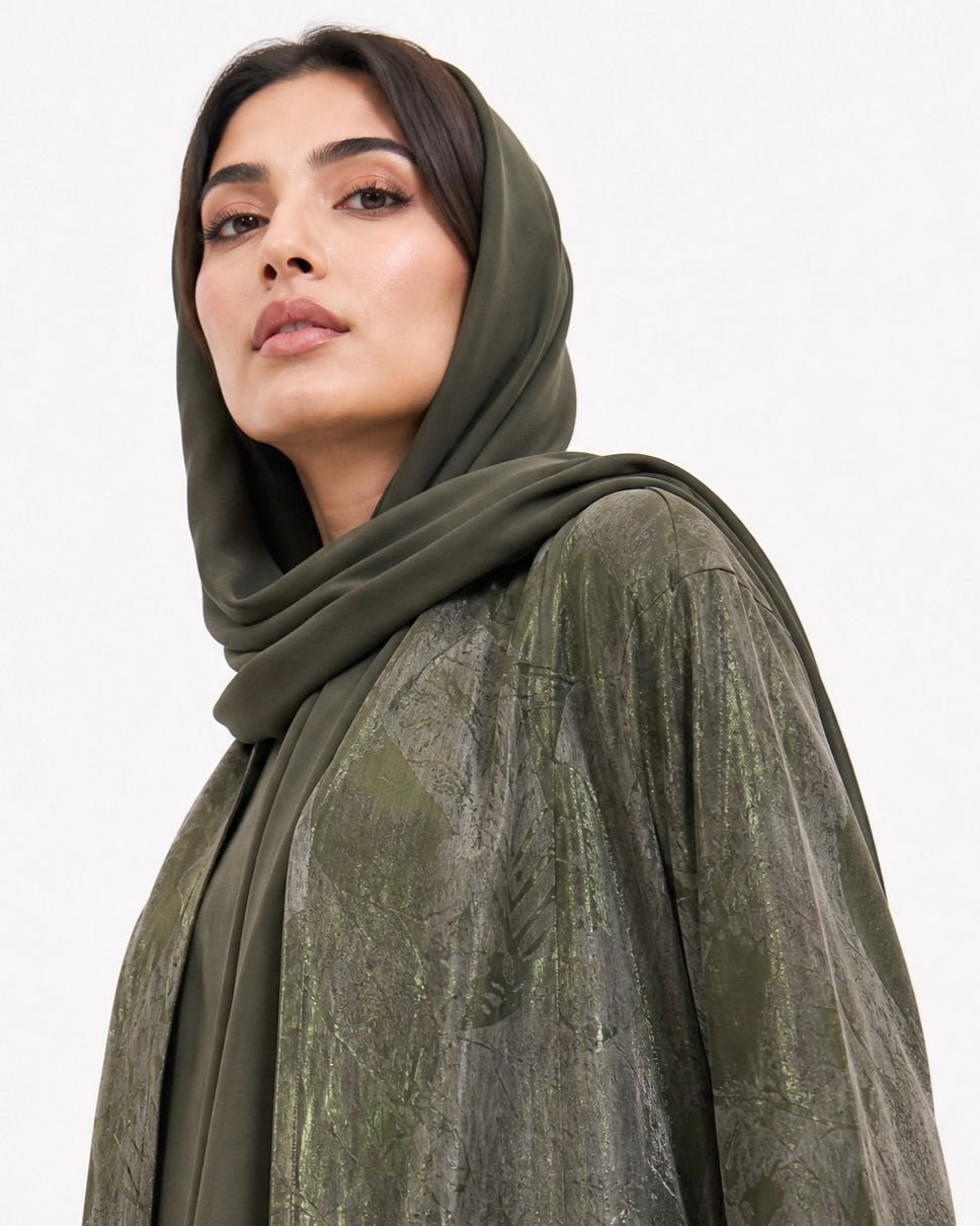 ABY 4676M – Olive Washed Silk Abaya - EMAD RIZQ - MIRA Y MANO