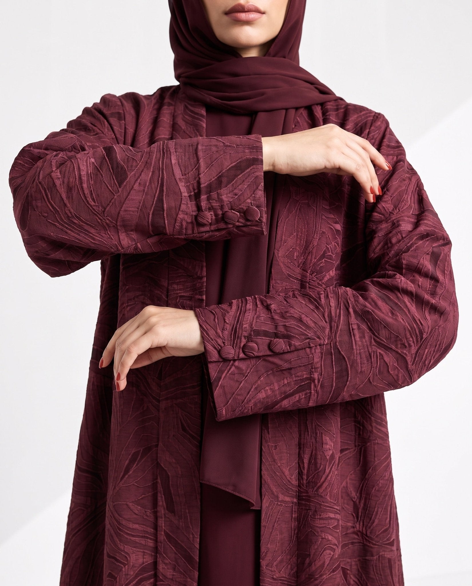 ABY 4682M – Maroon Linen Abaya - EMAD RIZQ - MIRA Y MANO