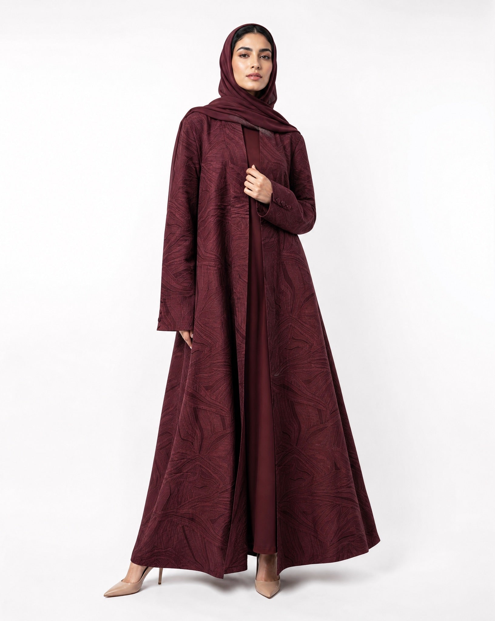 ABY 4682M – Maroon Linen Abaya - EMAD RIZQ - MIRA Y MANO