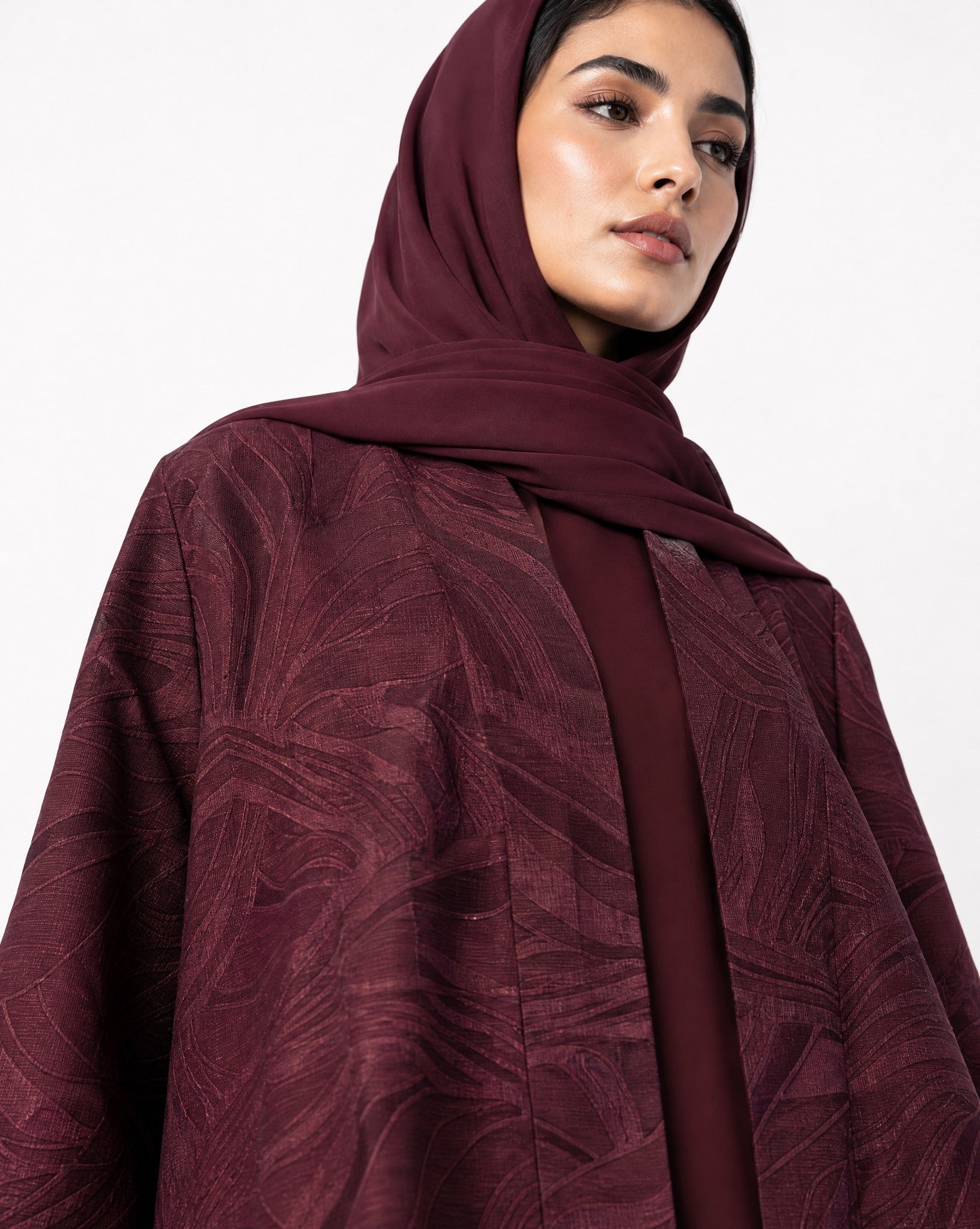 ABY 4682M – Maroon Linen Abaya - EMAD RIZQ - MIRA Y MANO