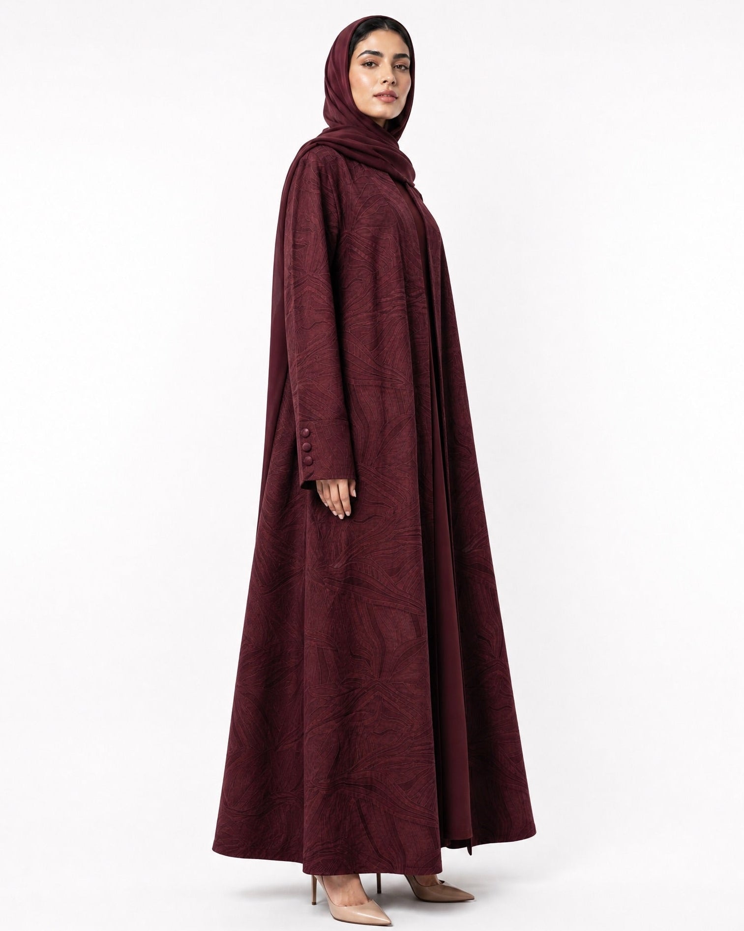 ABY 4682M – Maroon Linen Abaya - EMAD RIZQ - MIRA Y MANO