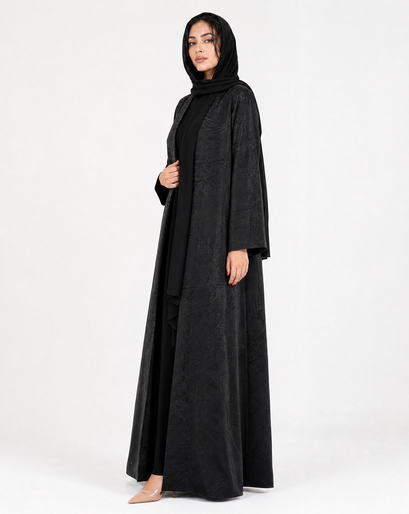 ABY 4684M – Black Jacquard Abaya - EMAD RIZQ - MIRA Y MANO