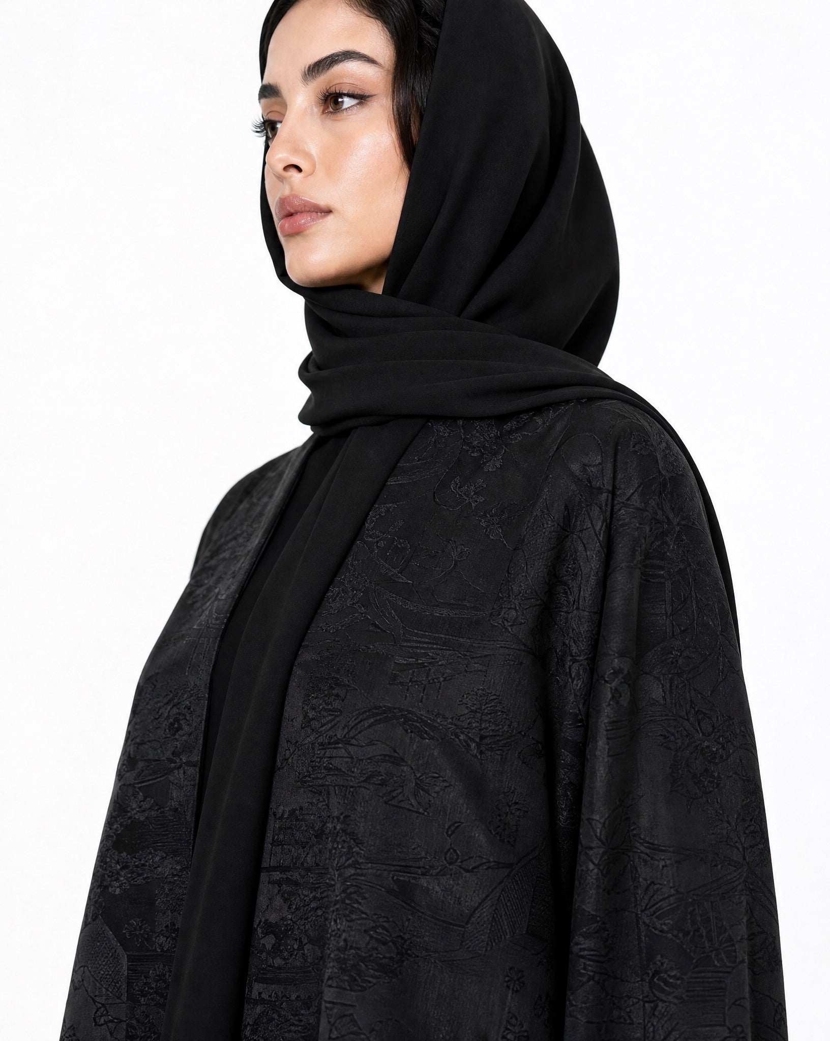 ABY 4684M – Black Jacquard Abaya - EMAD RIZQ - MIRA Y MANO