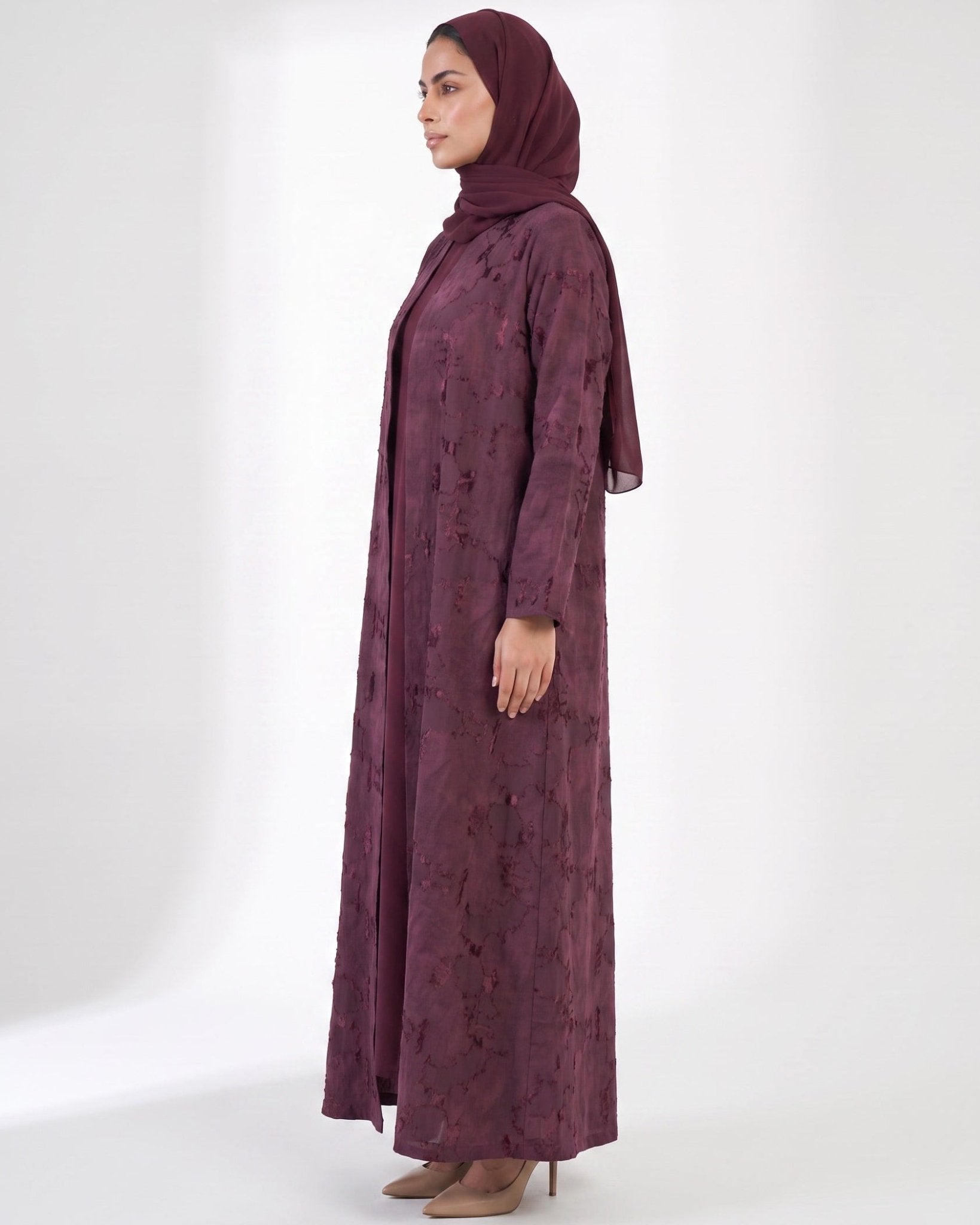 ABY 4685M – Maroon Jacquard Abaya - EMAD RIZQ - MIRA Y MANO