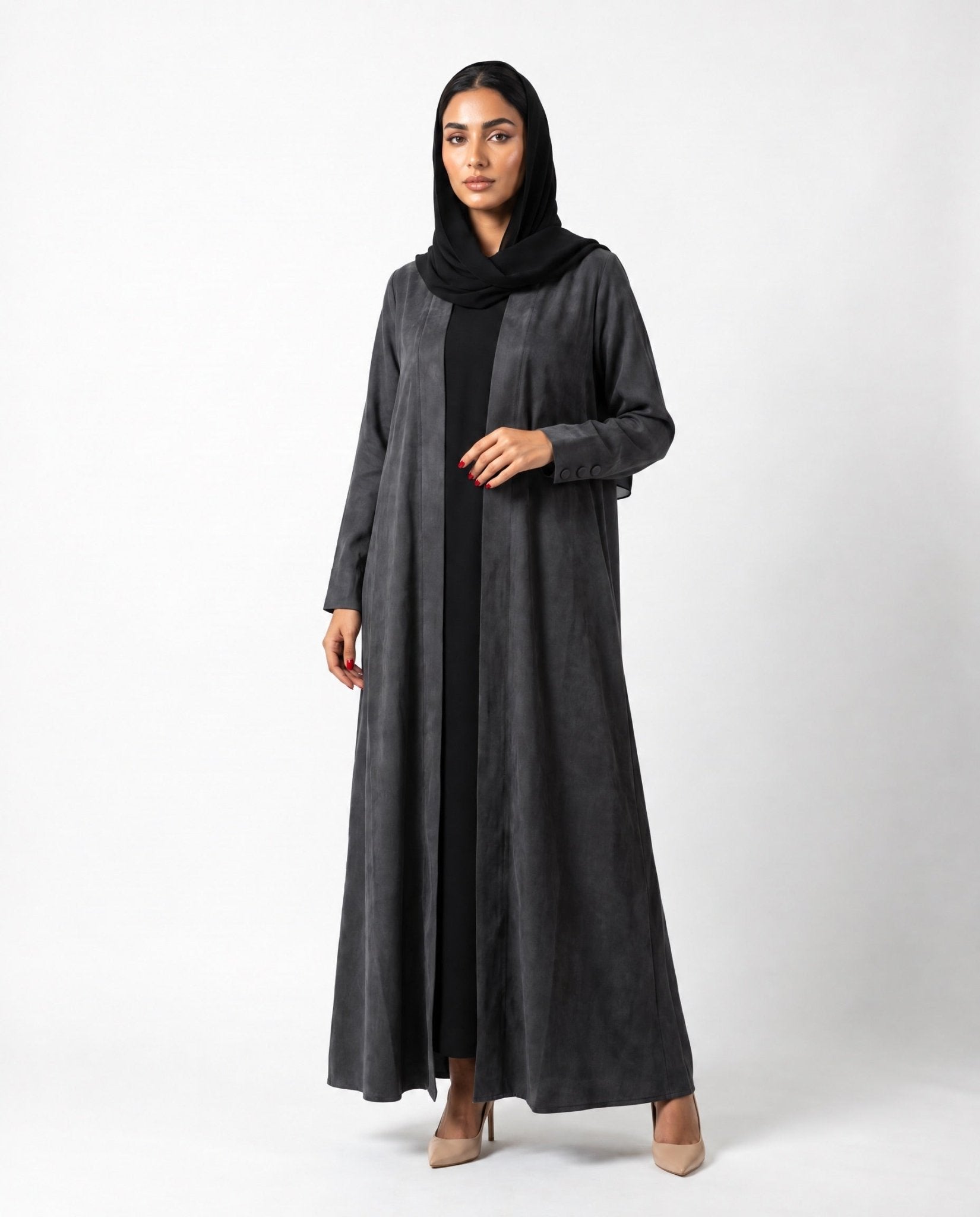ABY 4695M - Black Washed Silk Abaya - EMAD RIZQ - MIRA Y MANO