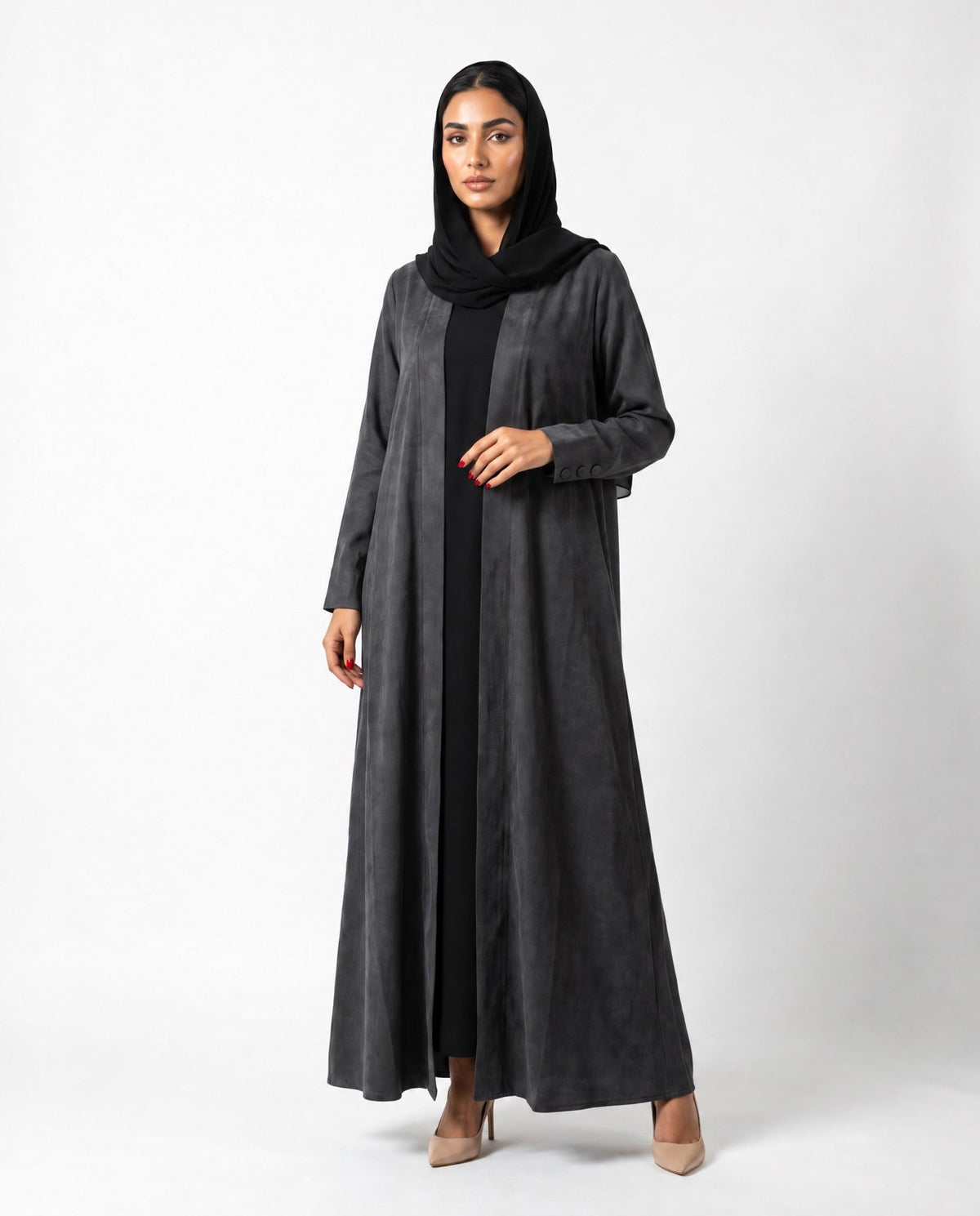 ABY 4695M - Black Washed Silk Abaya - EMAD RIZQ - MIRA Y MANO
