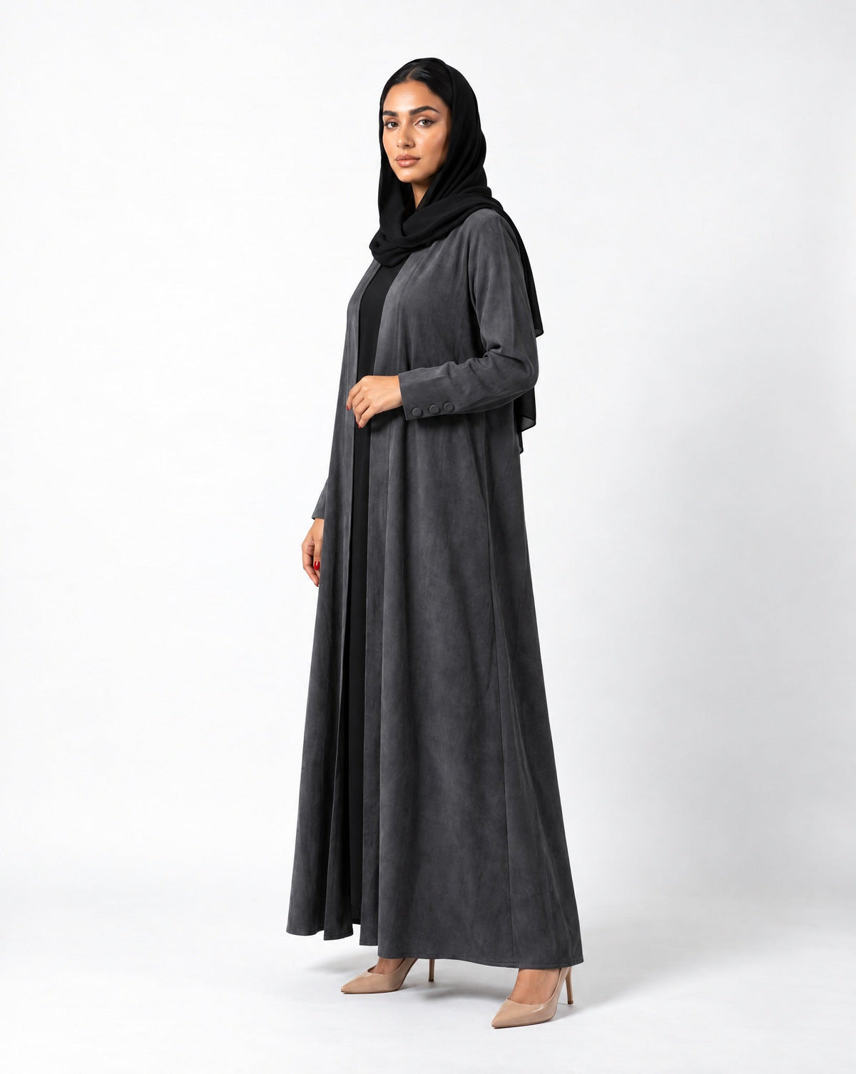 ABY 4695M - Black Washed Silk Abaya - EMAD RIZQ - MIRA Y MANO