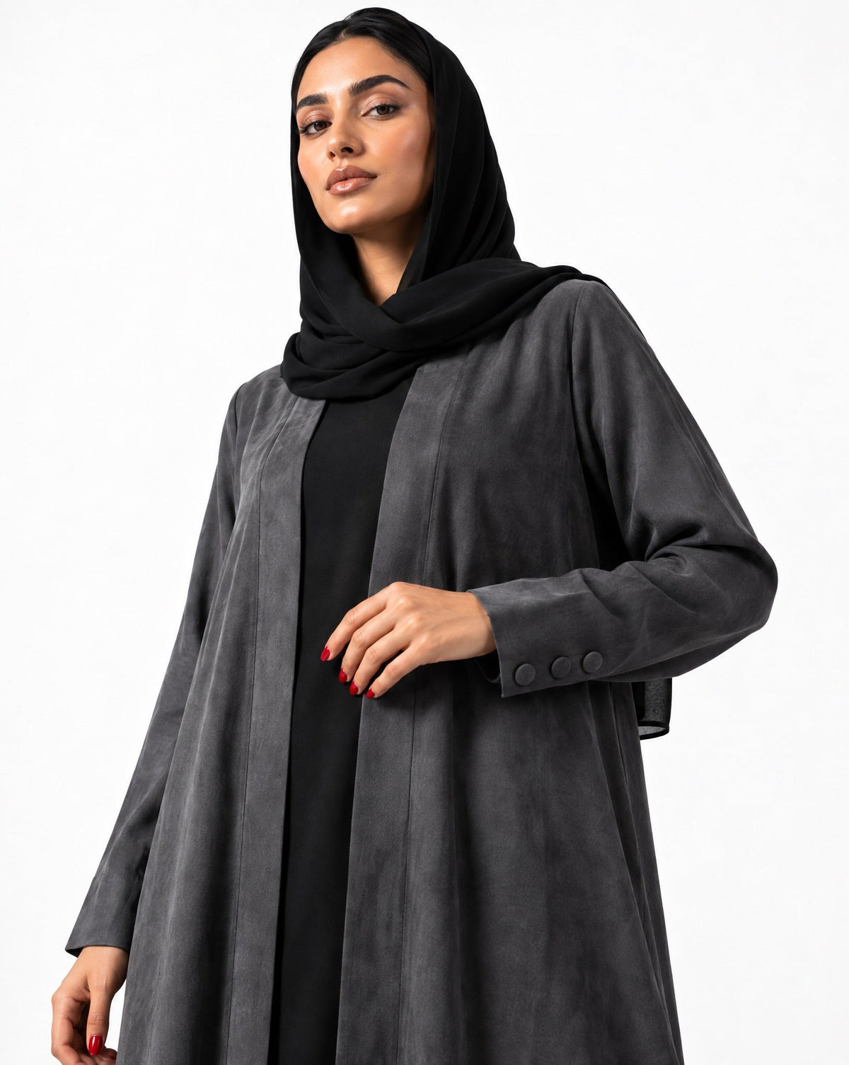 ABY 4695M - Black Washed Silk Abaya - EMAD RIZQ - MIRA Y MANO