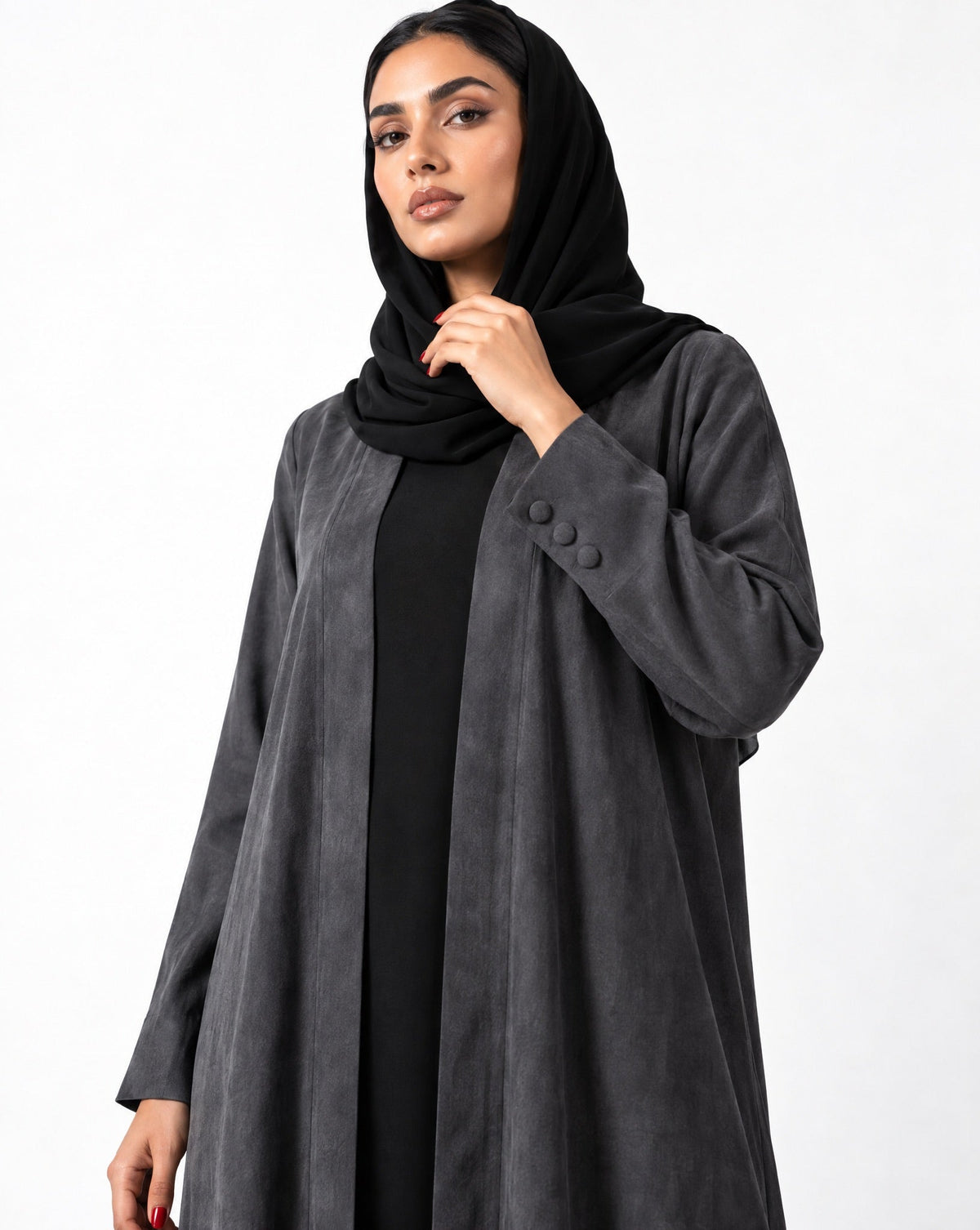 ABY 4695M - Black Washed Silk Abaya - EMAD RIZQ - MIRA Y MANO