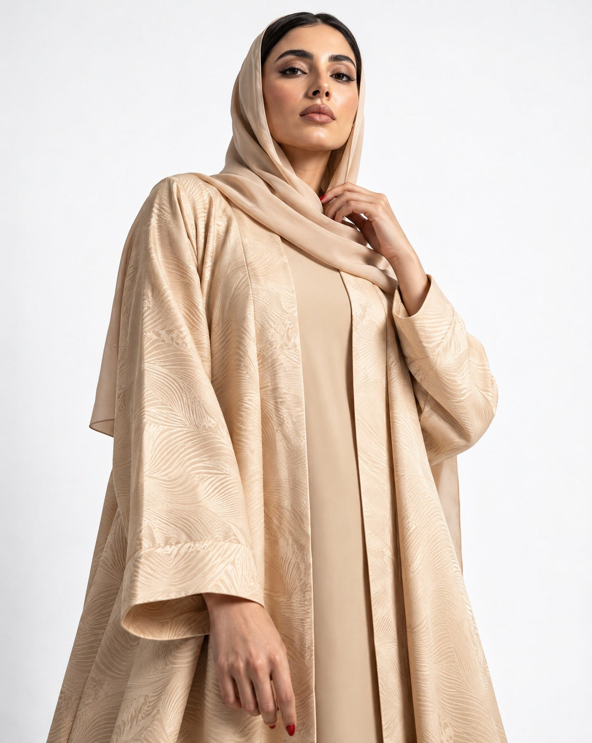 ABY 4705M - Beige Silk Abaya - EMAD RIZQ - MIRA Y MANO