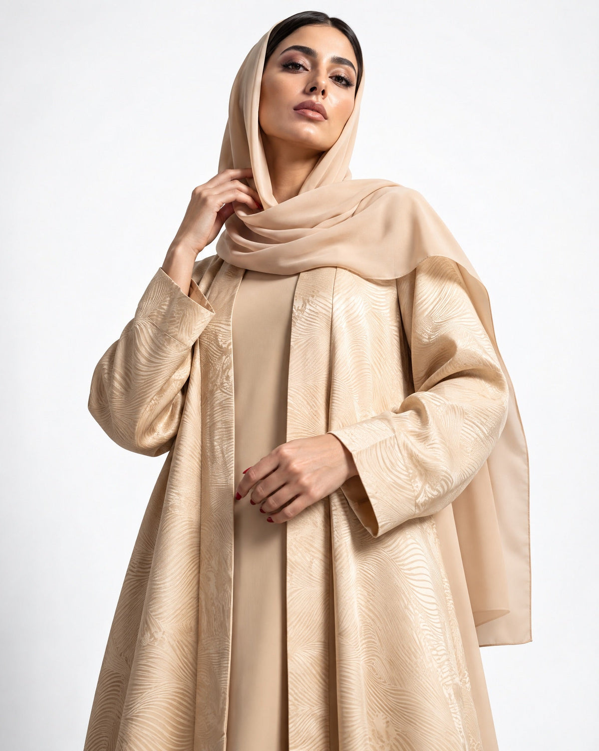ABY 4705M - Beige Silk Abaya - EMAD RIZQ - MIRA Y MANO