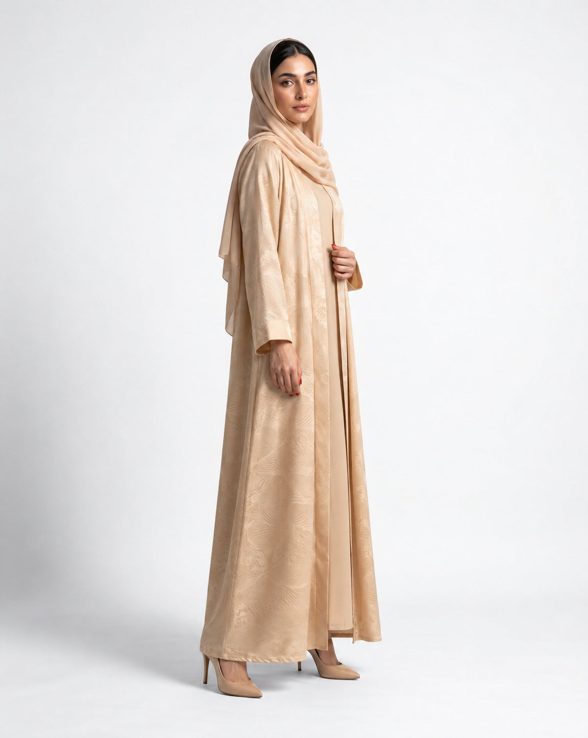 ABY 4705M - Beige Silk Abaya - EMAD RIZQ - MIRA Y MANO