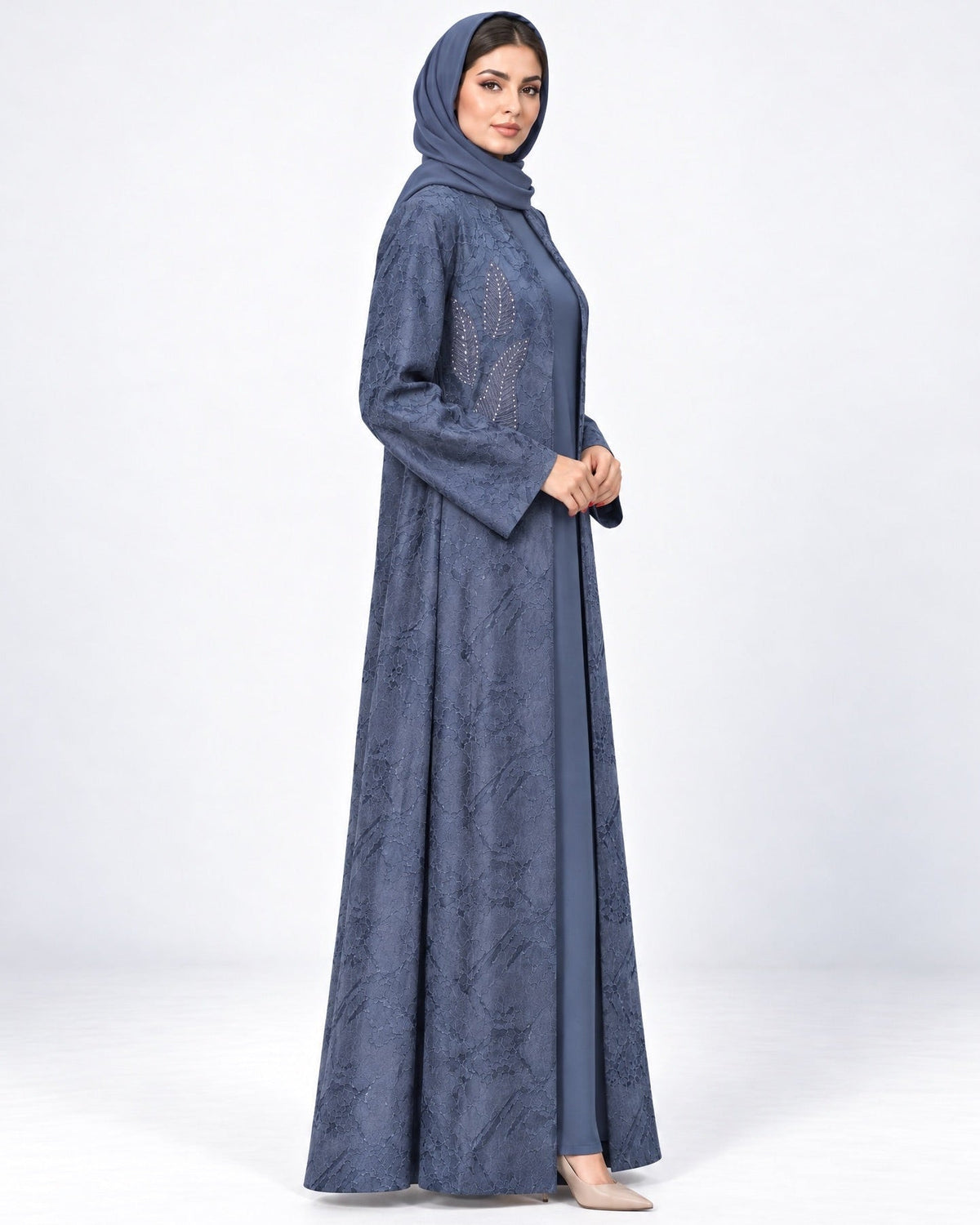 ABY 4708M - Royal Blue Washed Silk Abaya - EMAD RIZQ - MIRA Y MANO