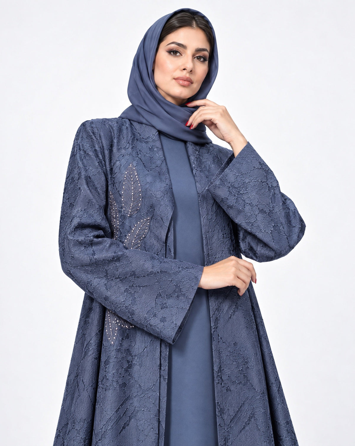 ABY 4708M - Royal Blue Washed Silk Abaya - EMAD RIZQ - MIRA Y MANO