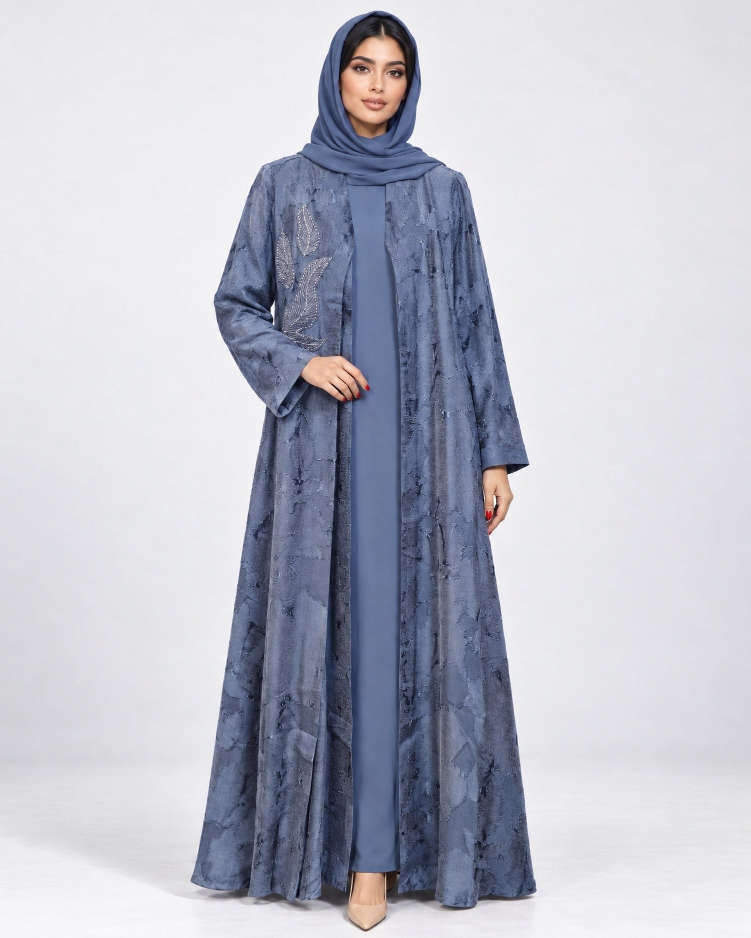 ABY 4710M - Royal Blue Washed Silk Abaya - EMAD RIZQ - MIRA Y MANO
