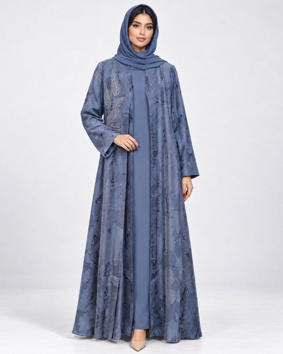 ABY 4710M - Royal Blue Washed Silk Abaya - EMAD RIZQ - MIRA Y MANO