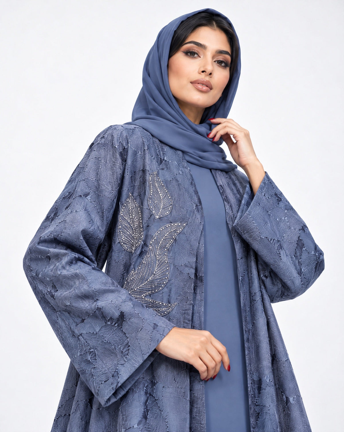 ABY 4710M - Royal Blue Washed Silk Abaya - EMAD RIZQ - MIRA Y MANO