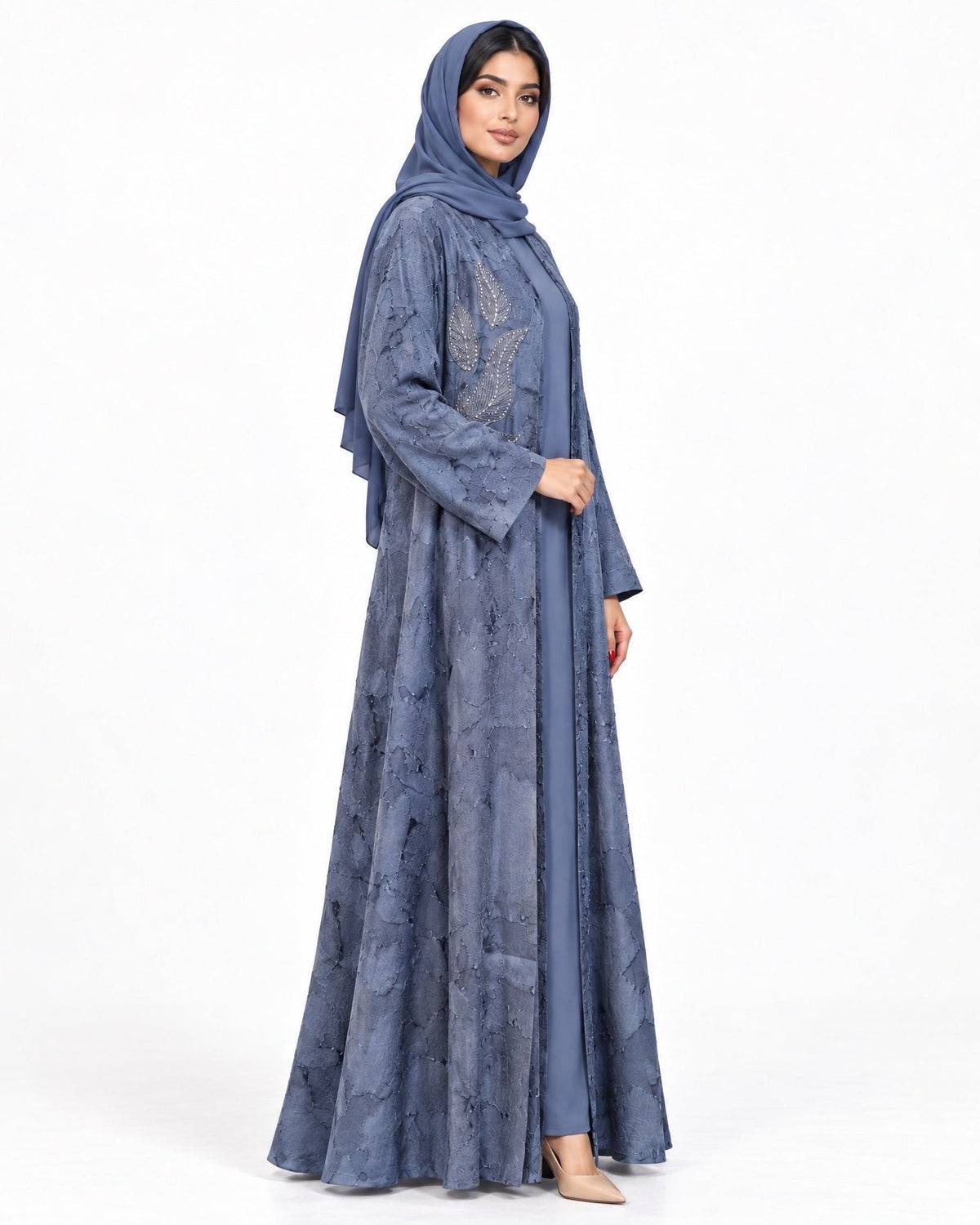 ABY 4710M - Royal Blue Washed Silk Abaya - EMAD RIZQ - MIRA Y MANO