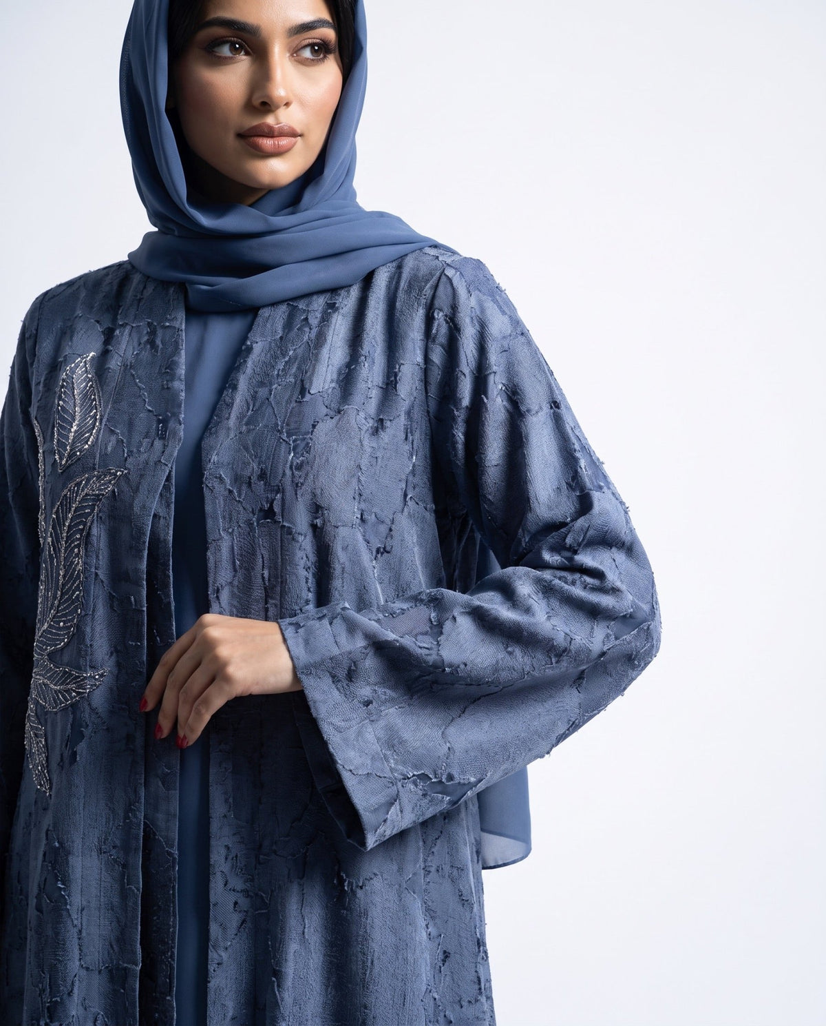 ABY 4710M - Royal Blue Washed Silk Abaya - EMAD RIZQ - MIRA Y MANO