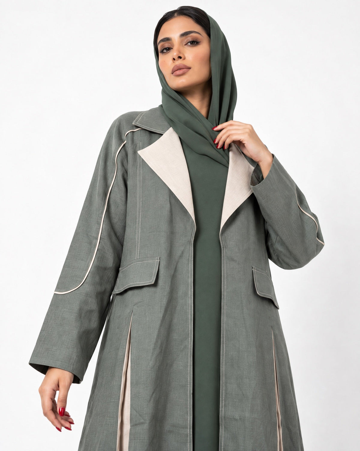 TH 4756M - Sea Green Linen Abaya - EMAD RIZQ - MIRA Y MANO